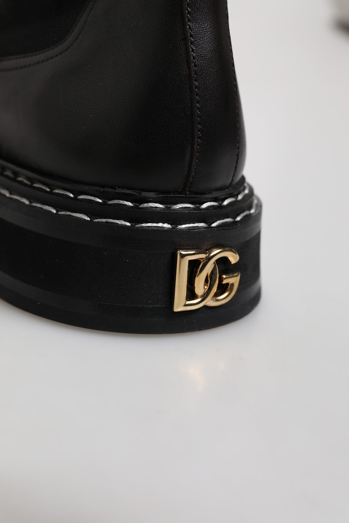 Dolce & Gabbana Black Leather Mid Calf Boots Flats Shoes
