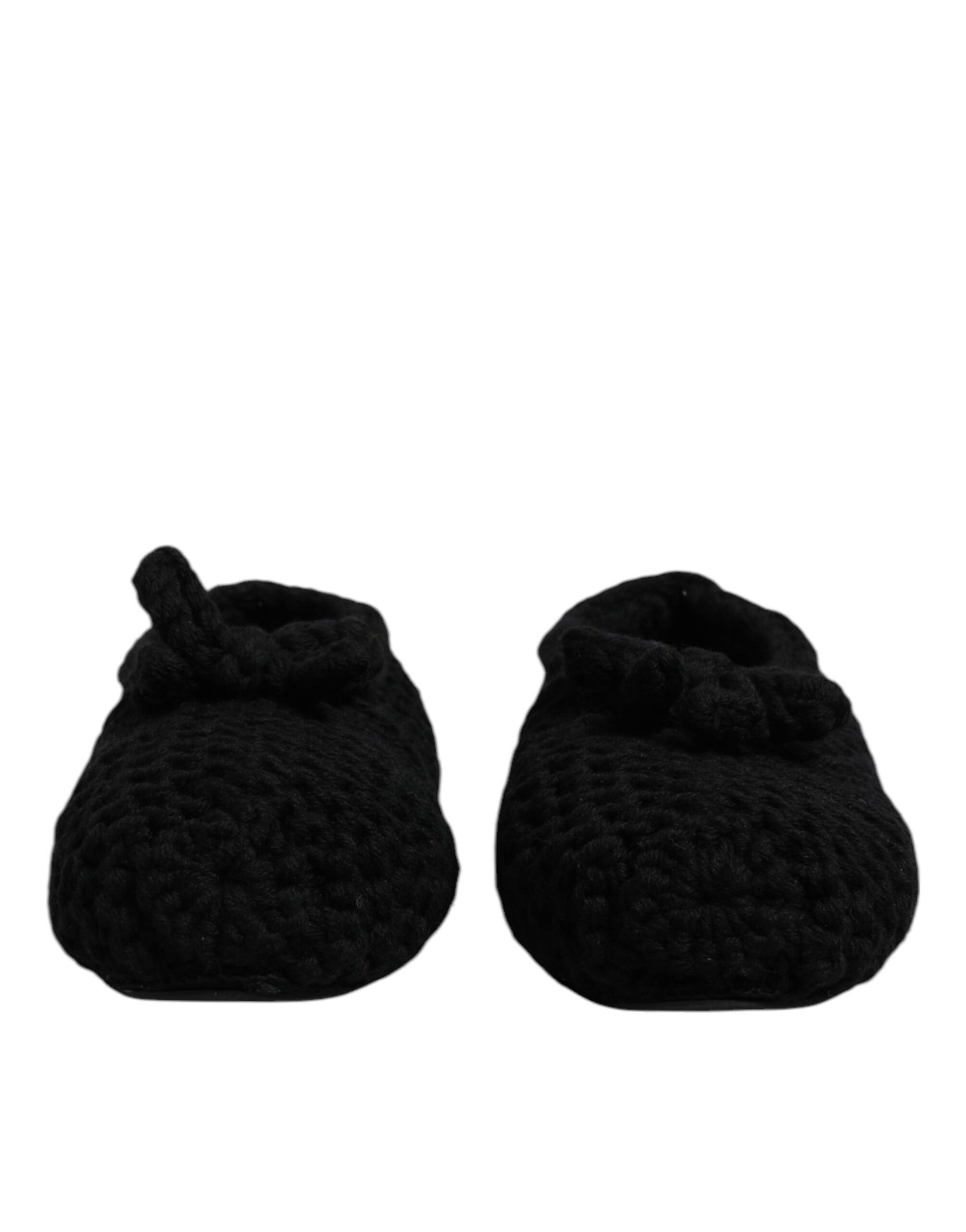 Dolce & Gabbana Black Wool Slip On Flats Ballerina Shoes - ACCEXO