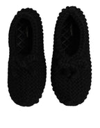 Dolce & Gabbana Black Wool Slip On Flats Ballerina Shoes - ACCEXO