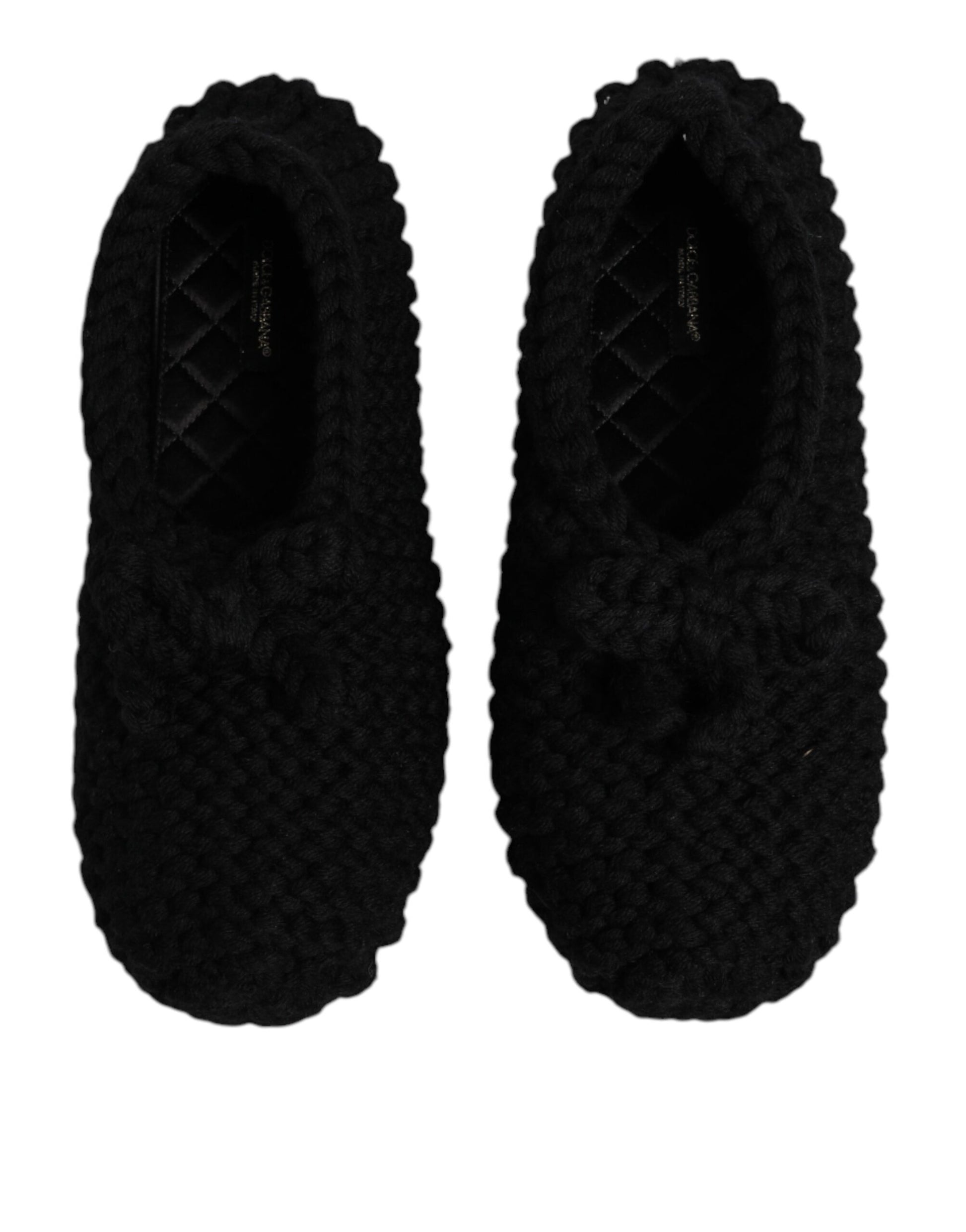 Dolce & Gabbana Black Wool Slip On Flats Ballerina Shoes - ACCEXO