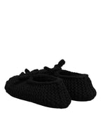 Dolce & Gabbana Black Wool Slip On Flats Ballerina Shoes - ACCEXO
