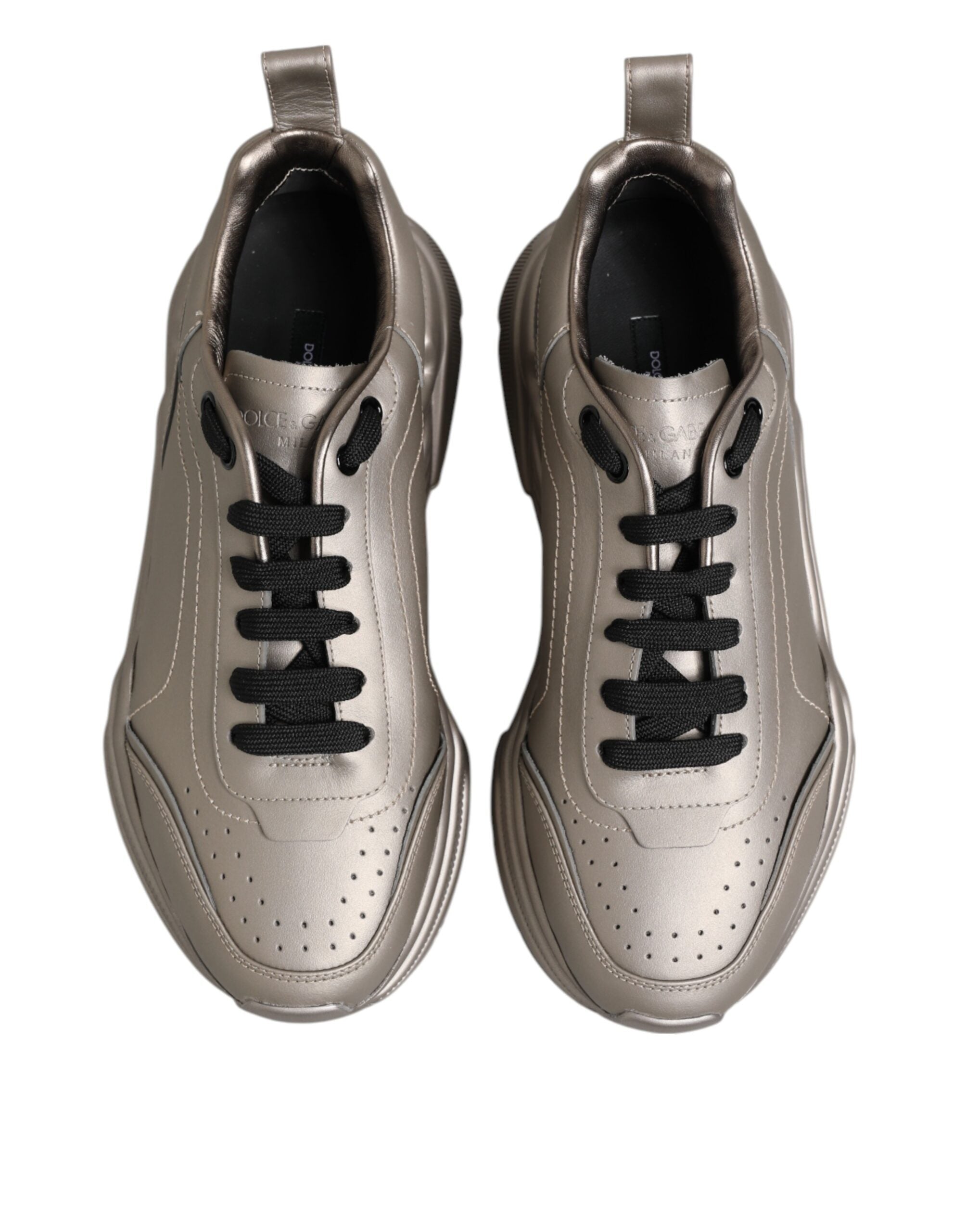 Dolce & Gabbana Silver DAYMASTER Leather Men Sneakers Shoes - ACCEXO