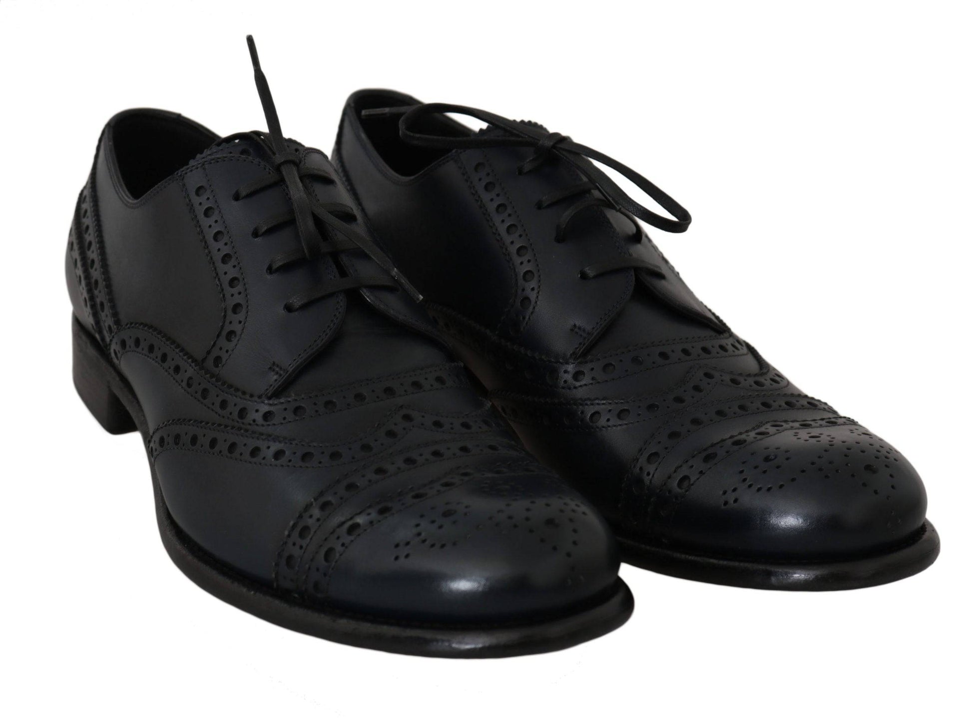 Dolce & Gabbana Elegant Blue Leather Wingtip Derby Shoes - ACCEXO