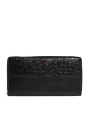Dolce & Gabbana Black Leather Logo Plaque Zip Around Continental Wallet for Men