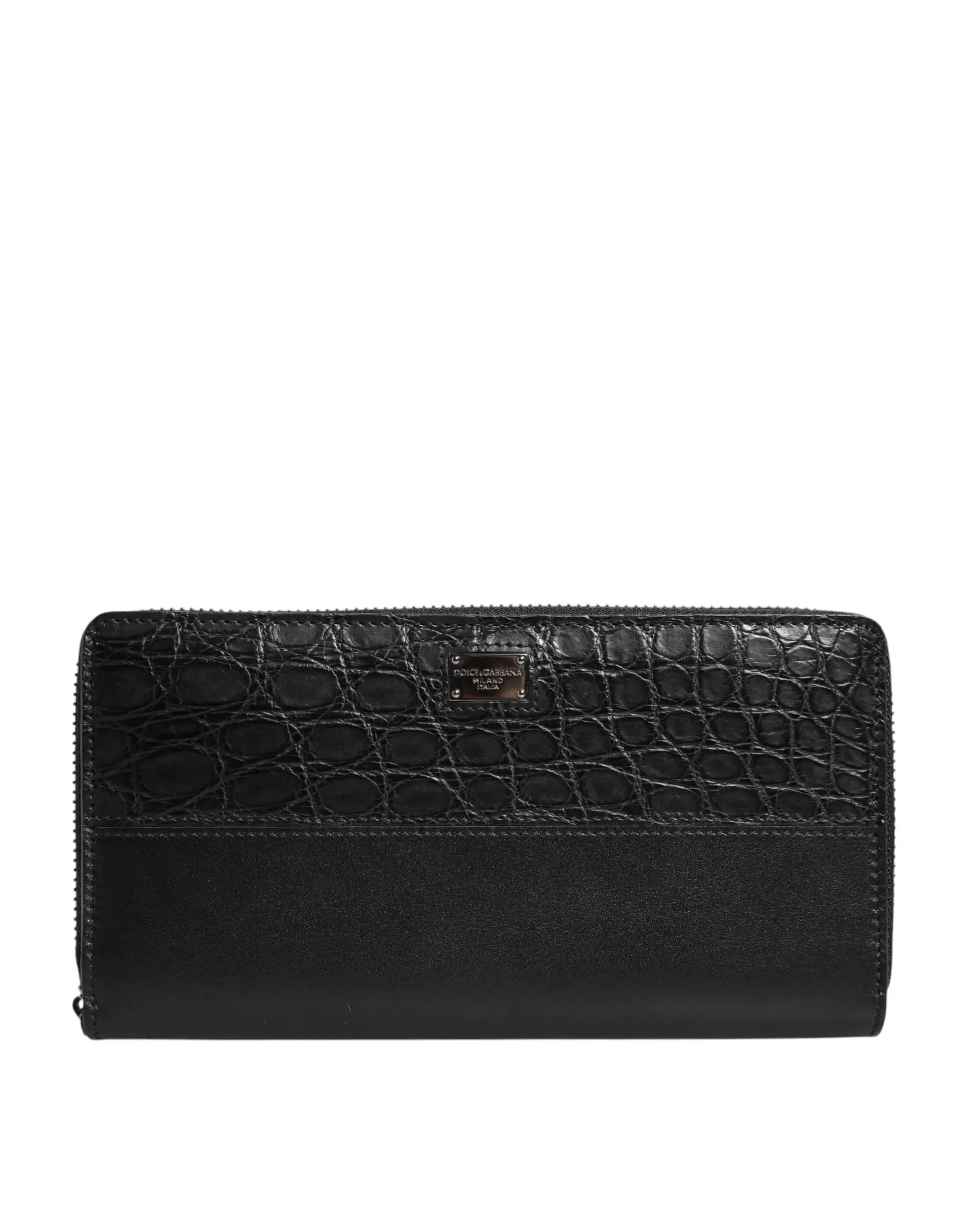 Dolce & Gabbana Black Leather Logo Plaque Zip Around Continental Wallet - Zachava Main image