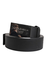 Dolce & Gabbana Black Leather Silver Metal Logo Buckle Belt - ACCEXO