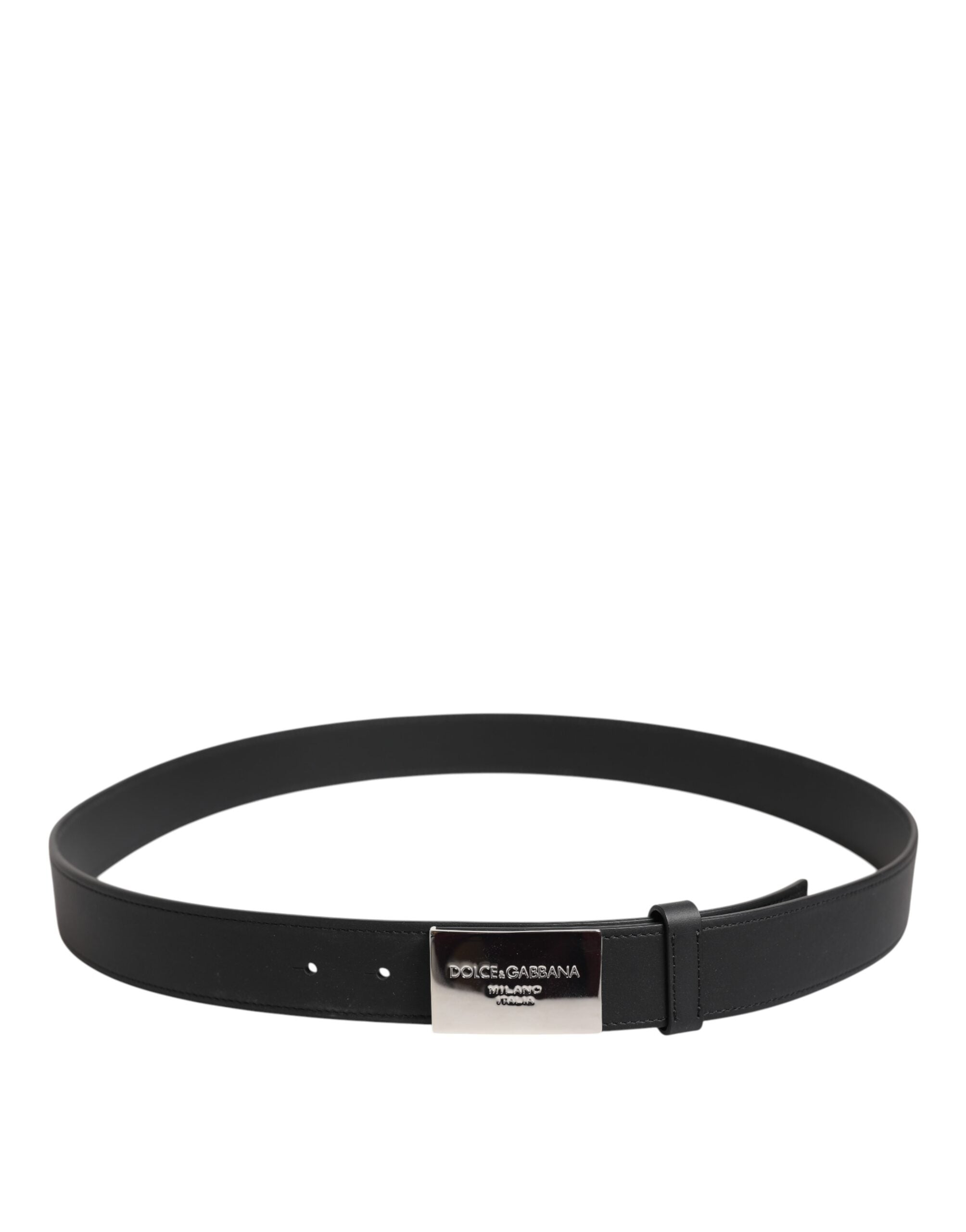 Dolce & Gabbana Black Leather Silver Metal Logo Buckle Belt - ACCEXO