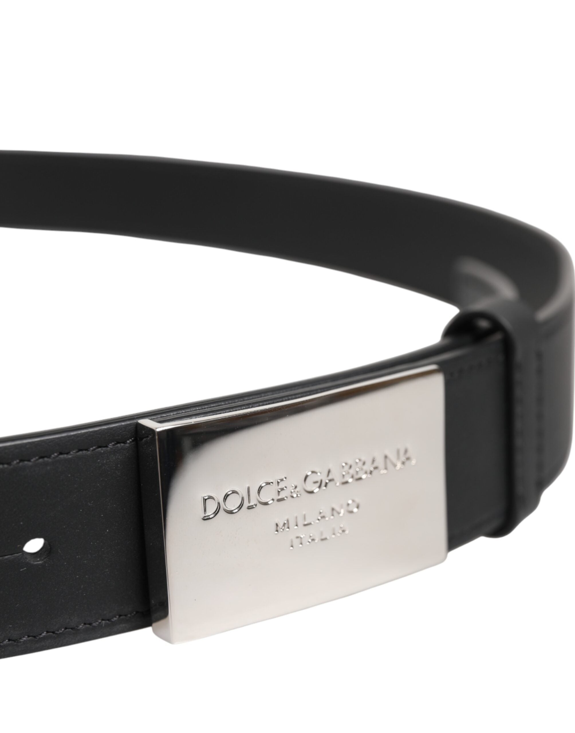 Dolce & Gabbana Black Leather Silver Metal Logo Buckle Belt - ACCEXO