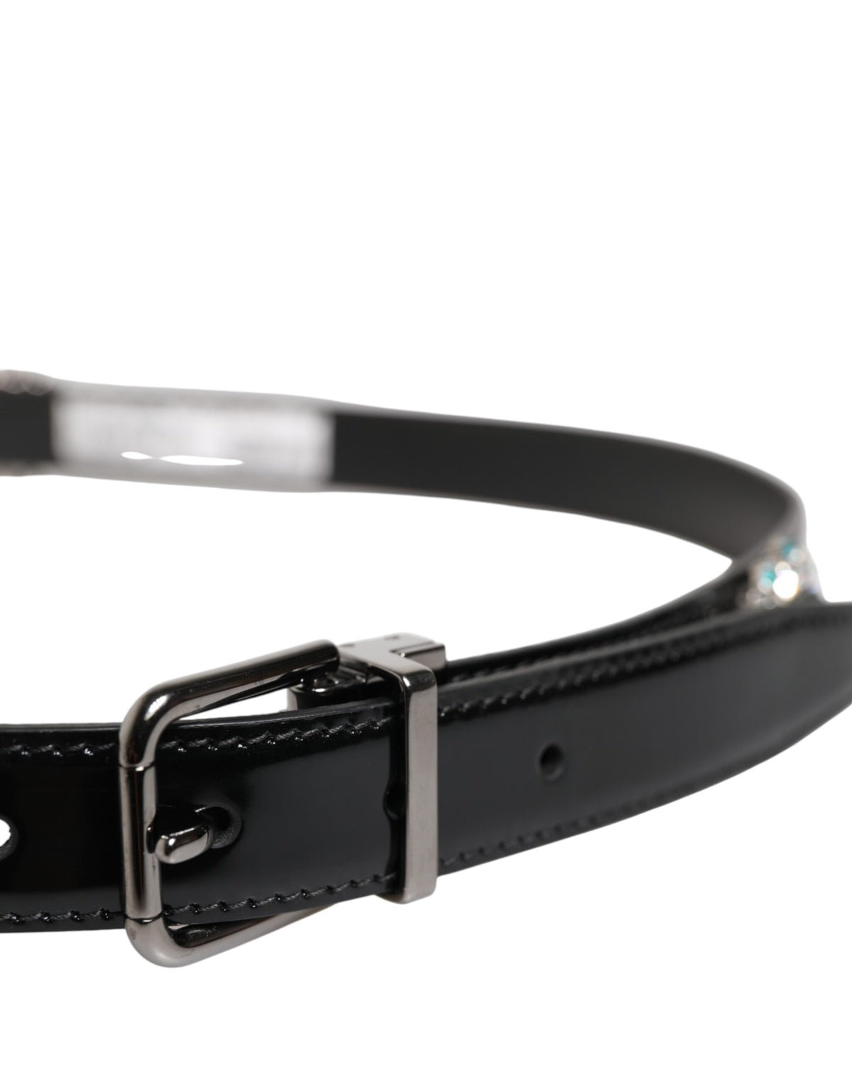 Dolce & Gabbana Black Embellished Metal Logo Buckle Belt