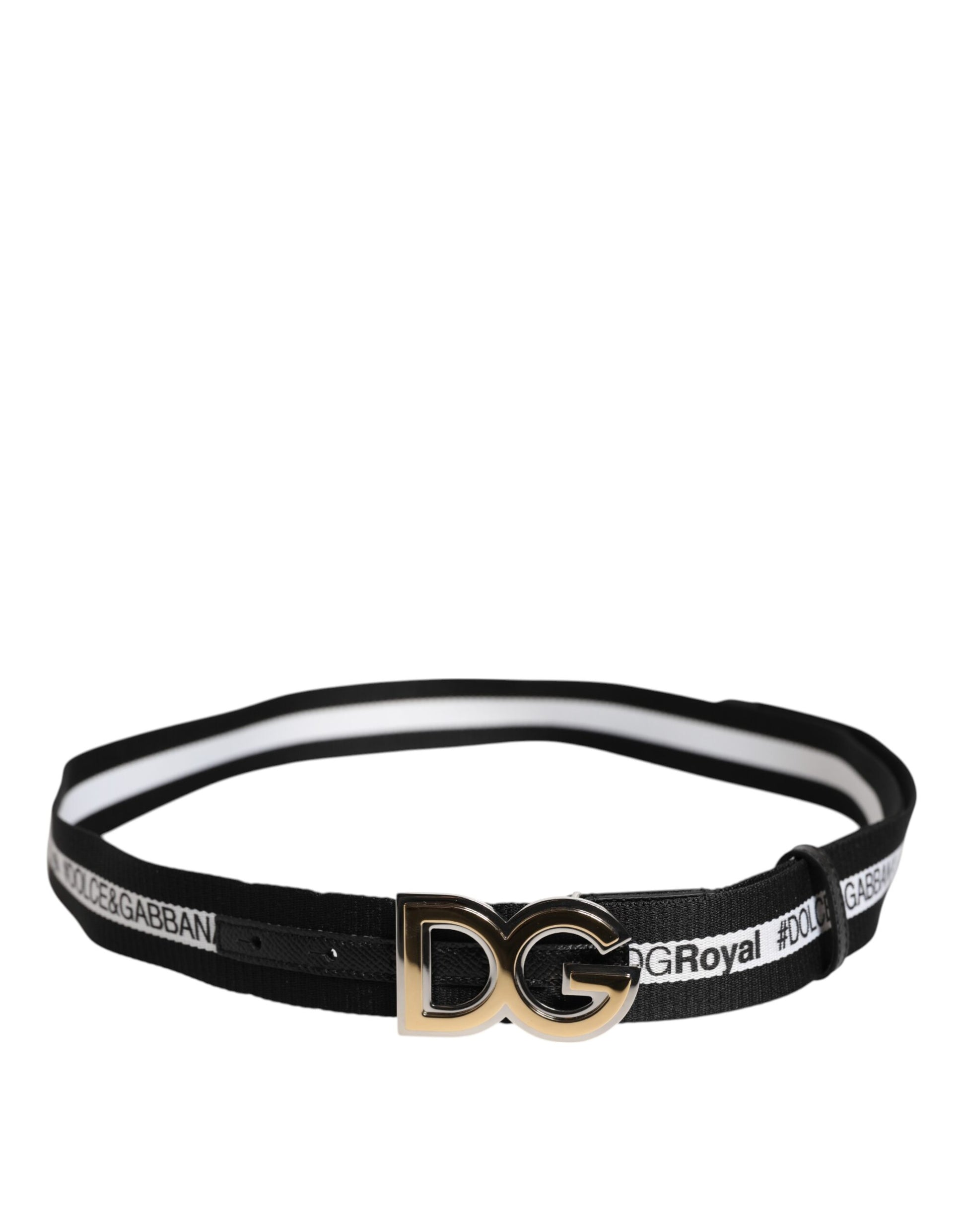 Dolce & Gabbana Black Cotton Metal DG Logo Gold Buckle Belt - ACCEXO