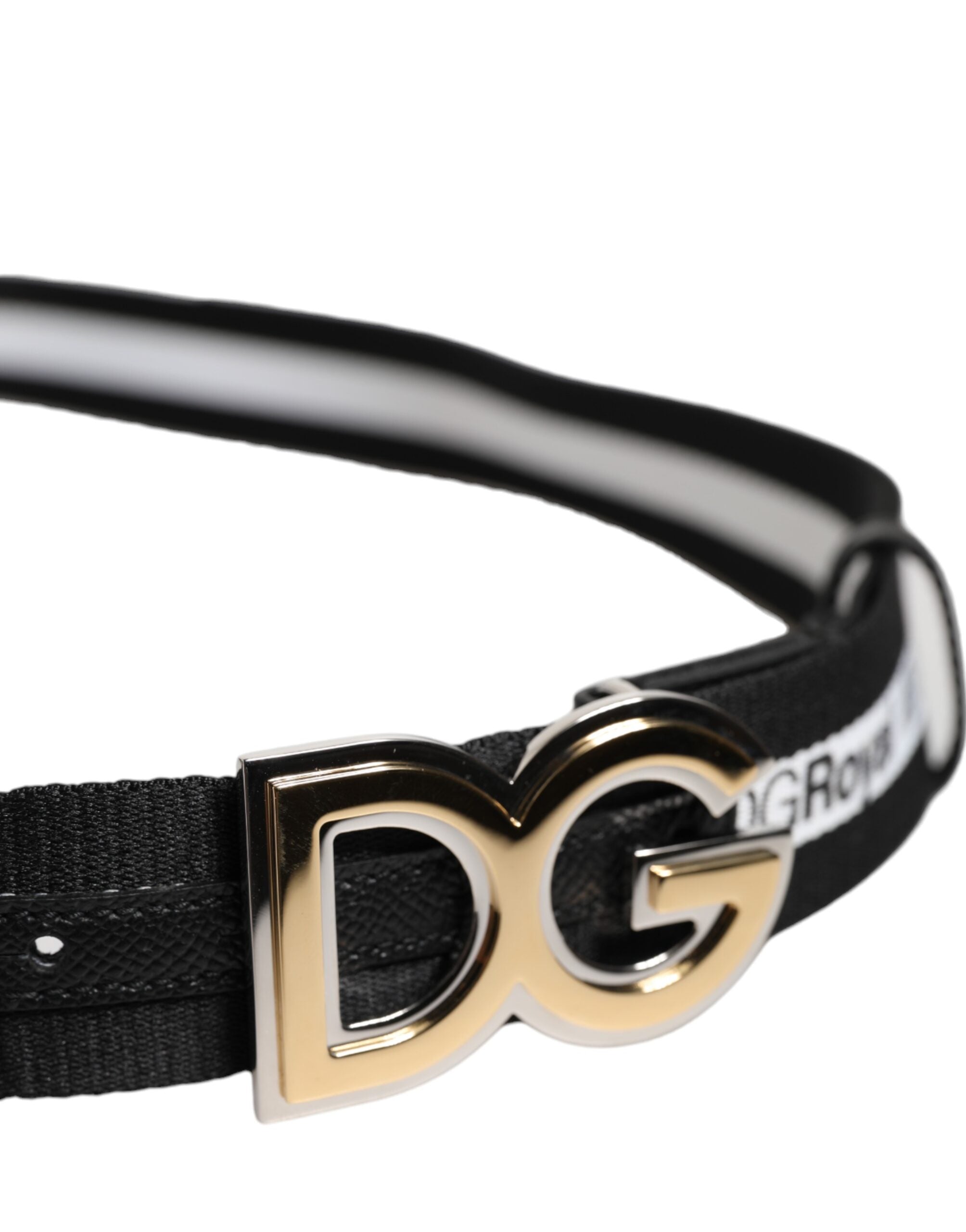 Dolce & Gabbana Black Cotton Metal DG Logo Gold Buckle Belt - ACCEXO