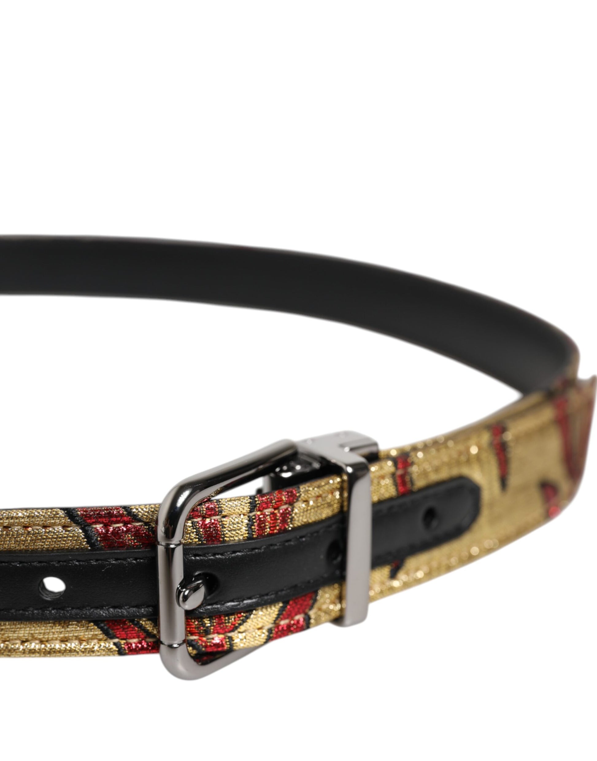 Dolce & Gabbana Gold Floral Jacquard Silver Metal Buckle Belt - ACCEXO