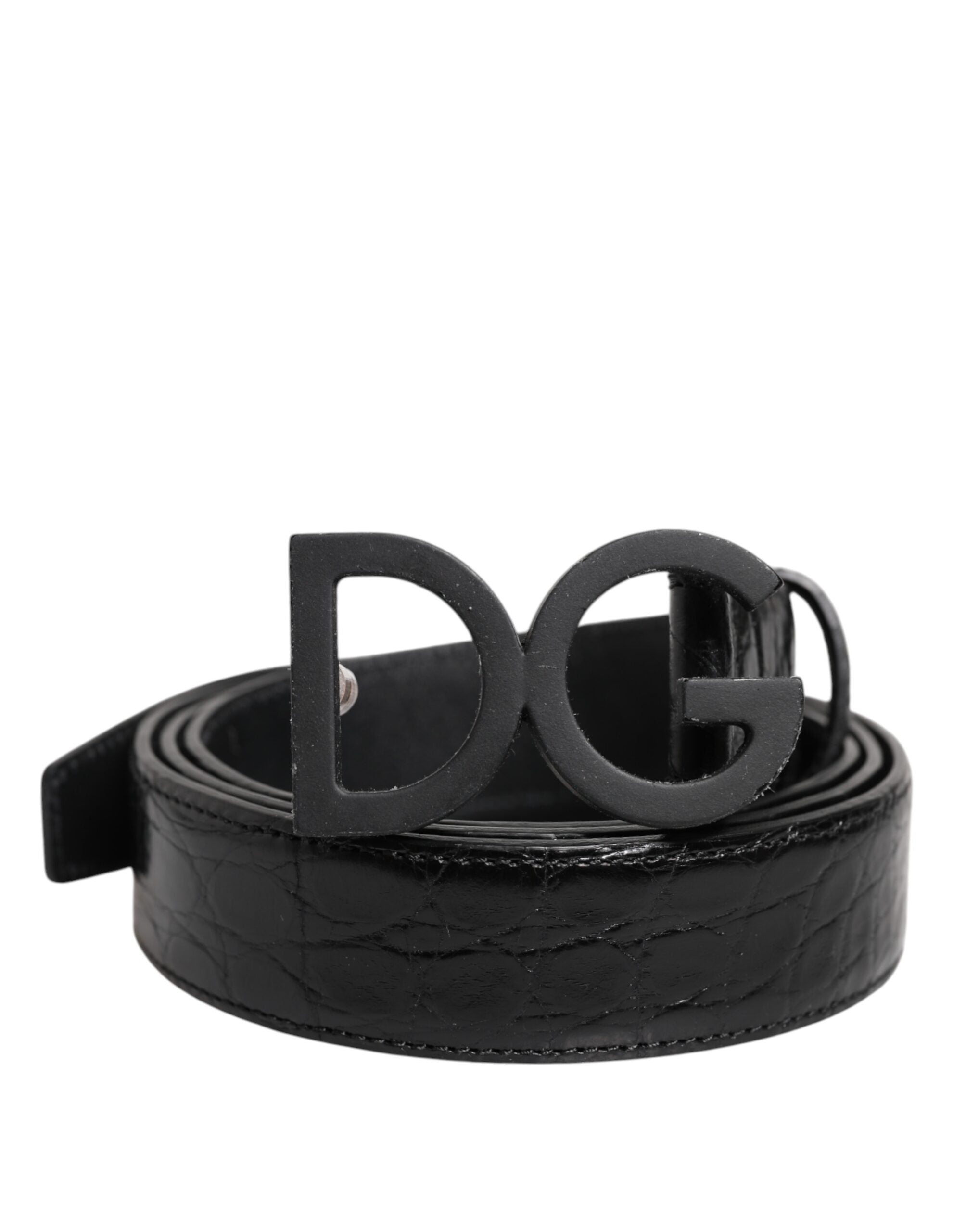 Dolce & Gabbana Black Leather Classic Metal DG Buckle Belt for Men