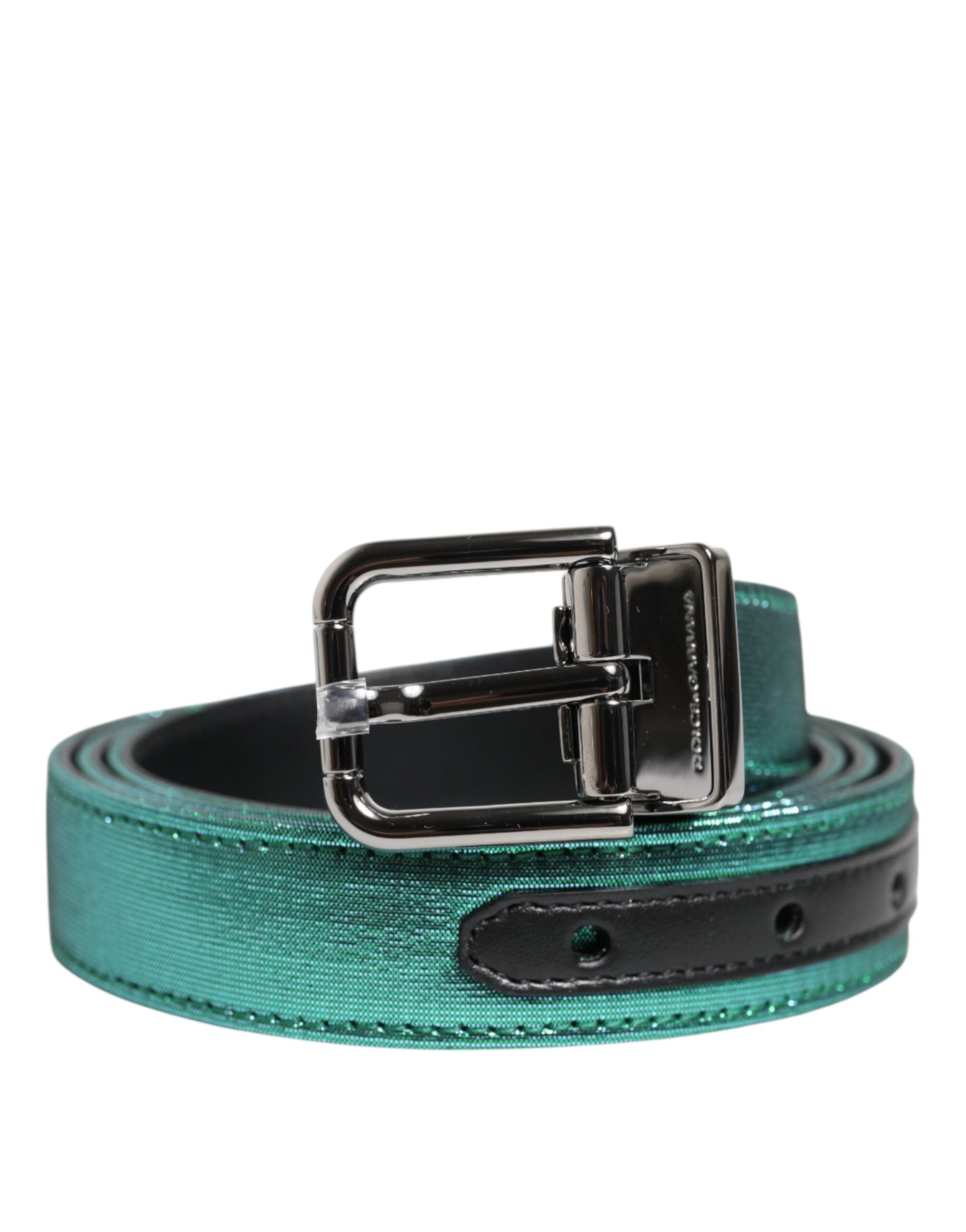 Dolce & Gabbana Green Black Polyester Metal Buckle Belt for Men
