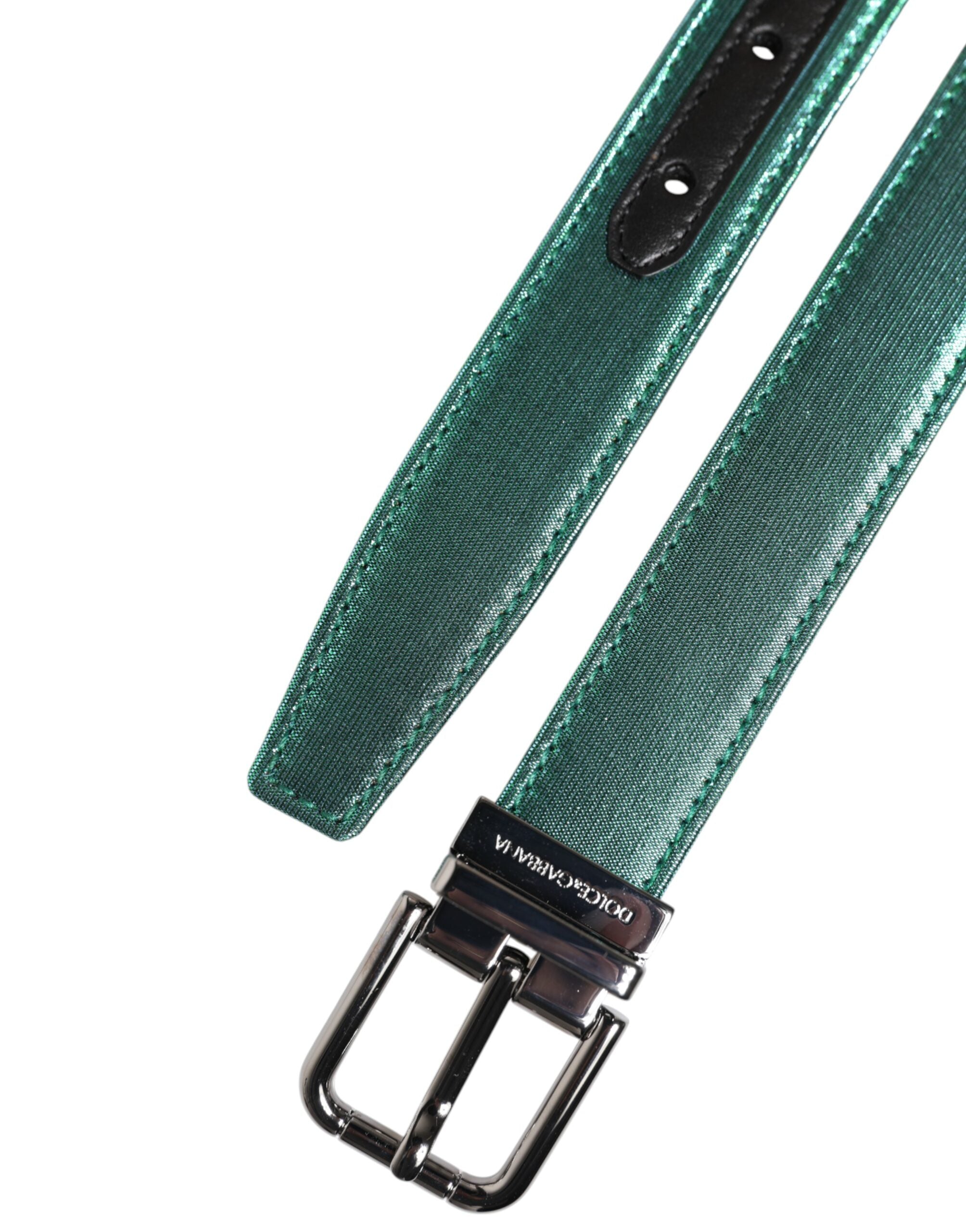 Dolce & Gabbana Green Black Polyester Metal Buckle Belt - ACCEXO