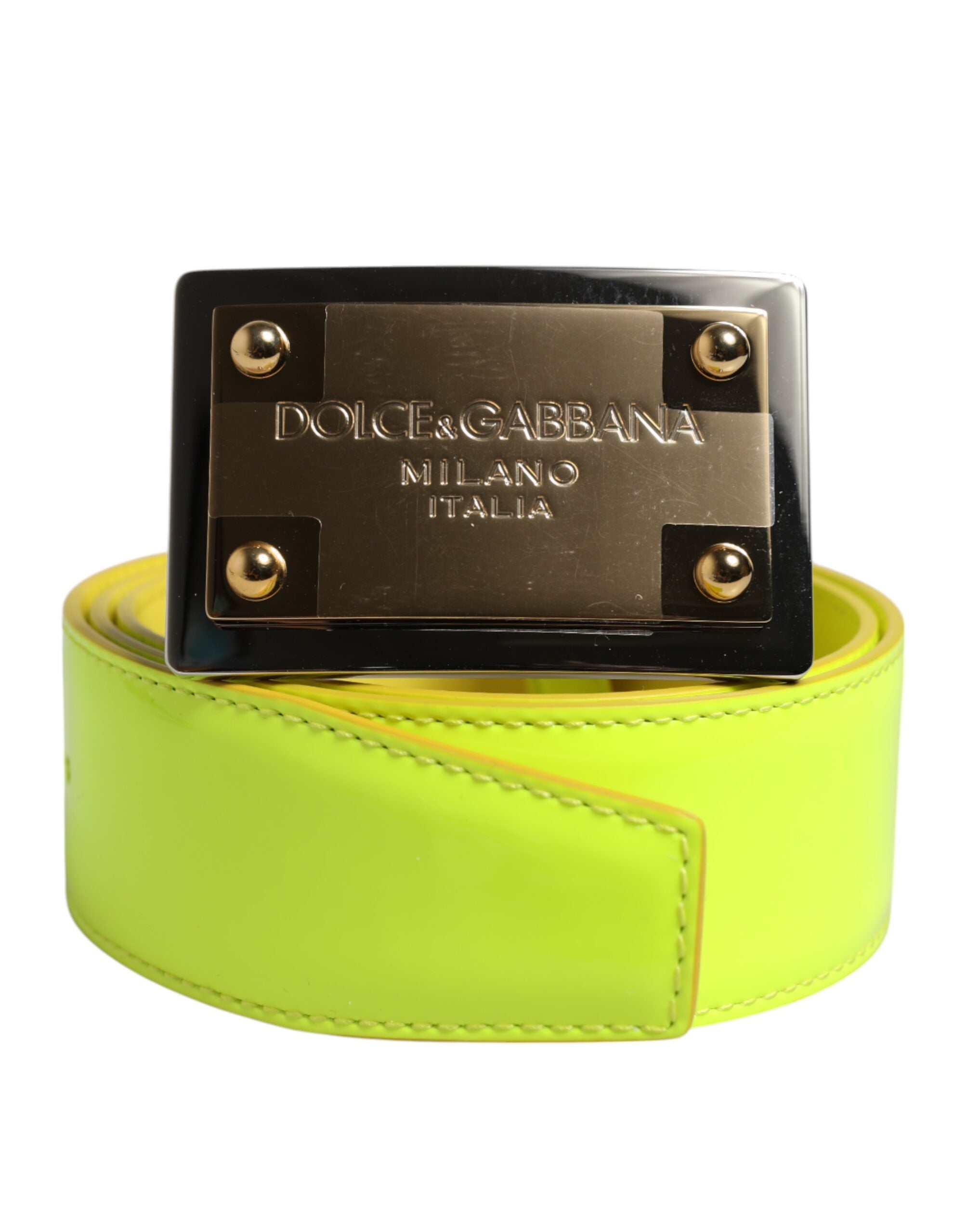 Dolce & Gabbana Yellow Green Classic Metal Logo Buckle Belt for Men