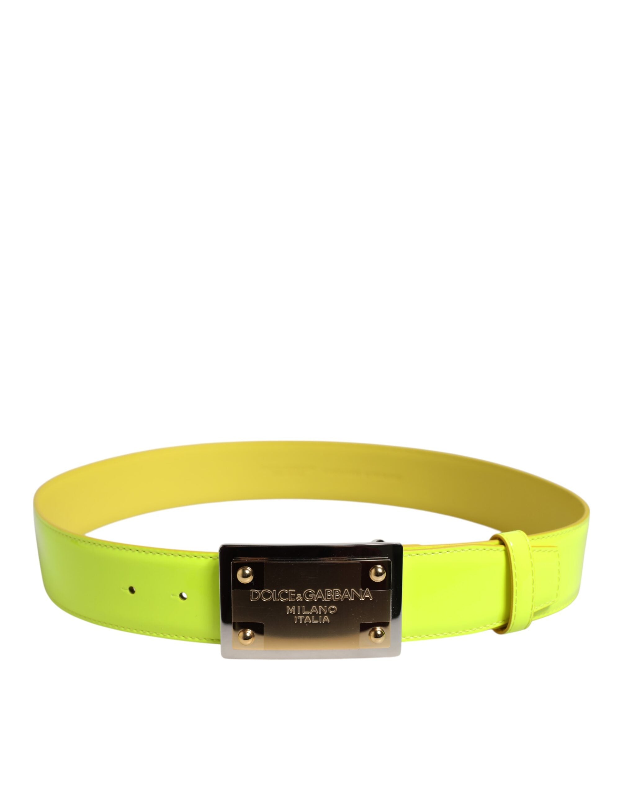 Dolce & Gabbana Yellow Green Classic Metal Logo Buckle Belt - ACCEXO