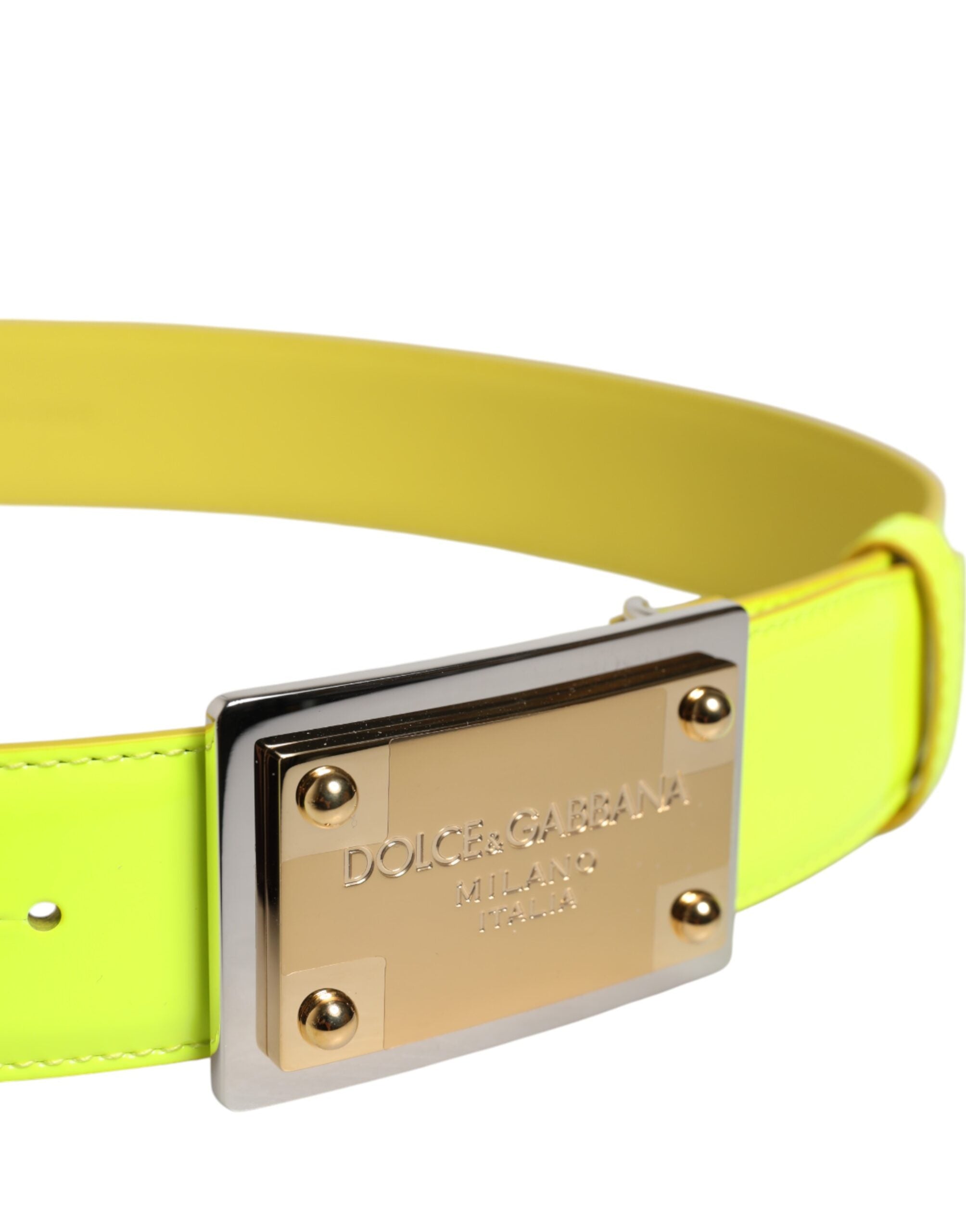 Dolce & Gabbana Yellow Green Classic Metal Logo Buckle Belt - ACCEXO