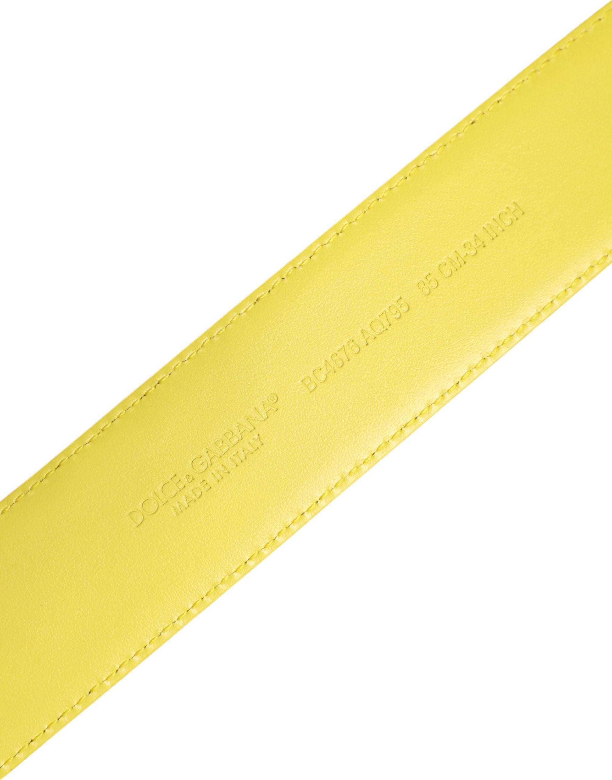 Dolce & Gabbana Yellow Green Classic Metal Logo Buckle Belt - ACCEXO