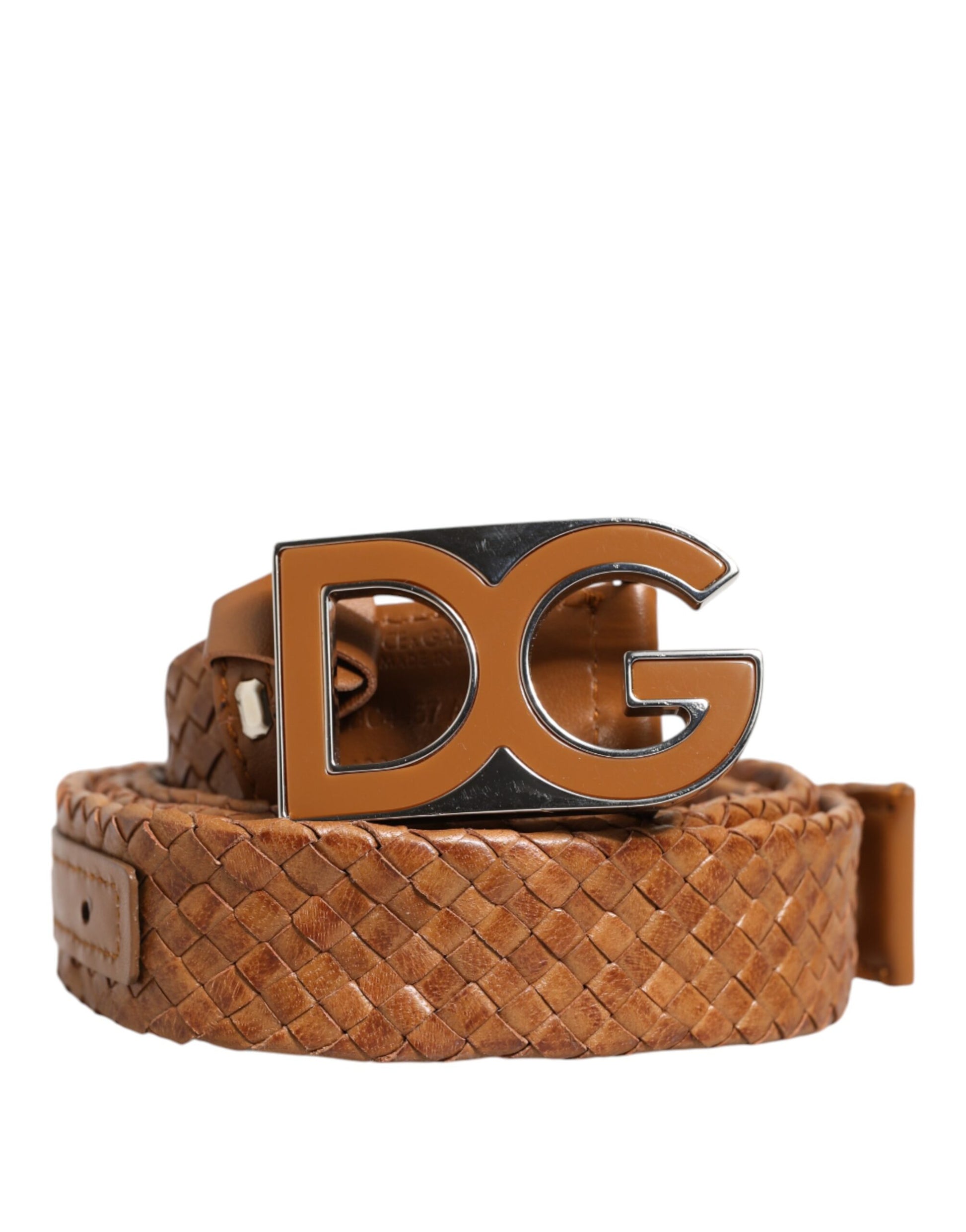 Dolce & Gabbana Brown Braided Metal DG Logo Buckle Belt - ACCEXO