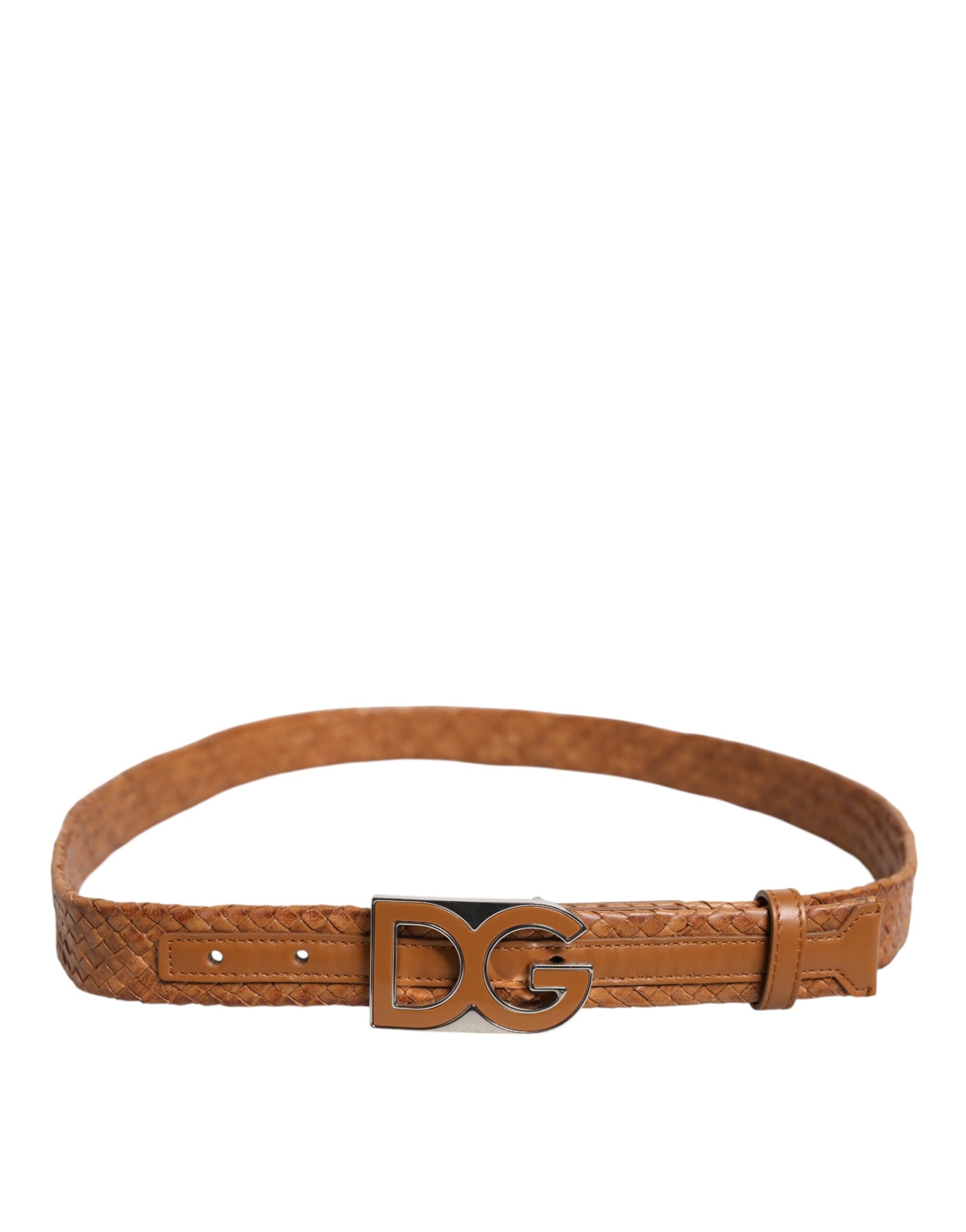 Dolce & Gabbana Brown Braided Metal DG Logo Buckle Belt - ACCEXO