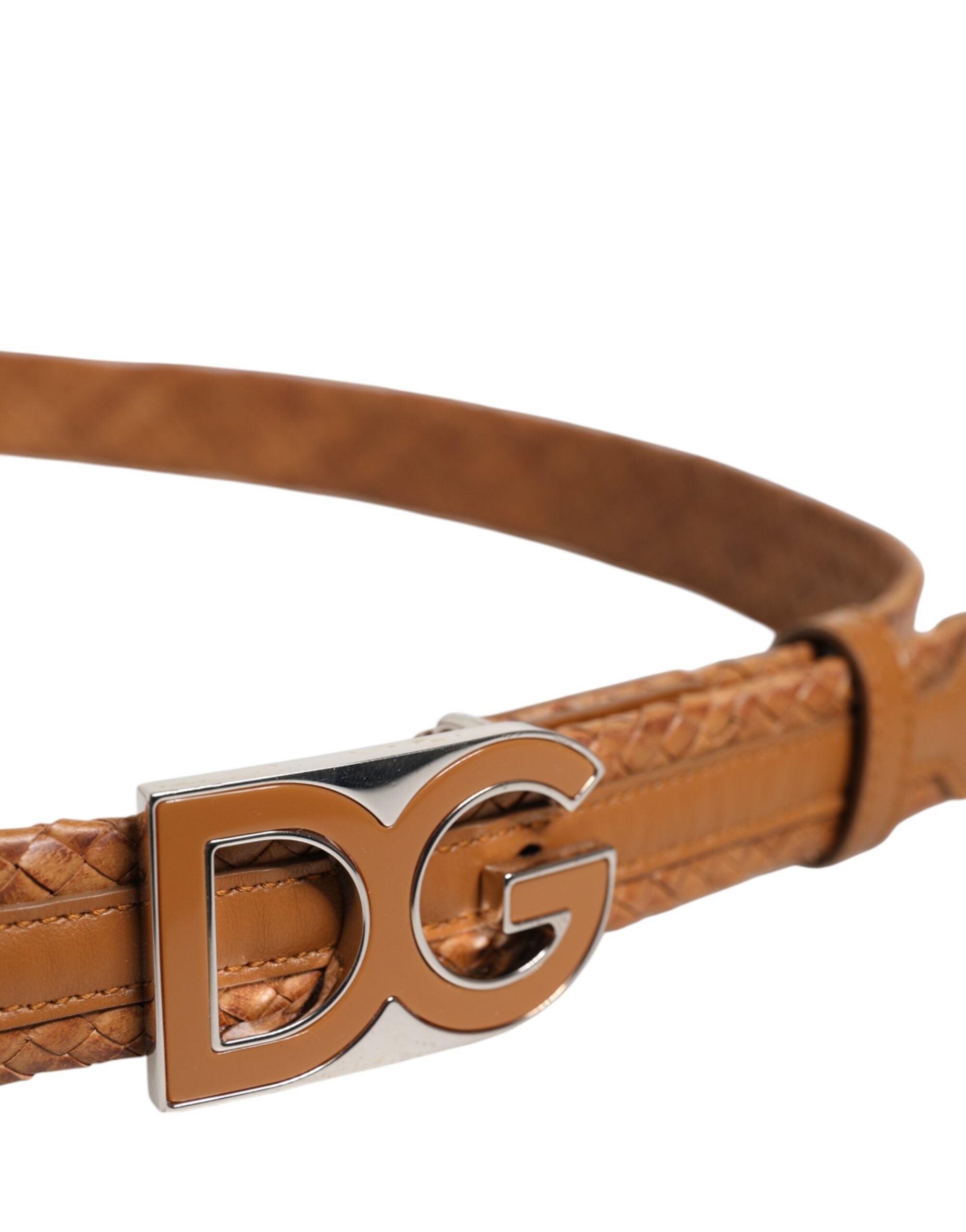 Dolce & Gabbana Brown Braided Metal DG Logo Buckle Belt - ACCEXO