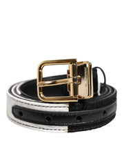 Dolce & Gabbana Black White Patchwork Gold Metal Buckle Belt for Women