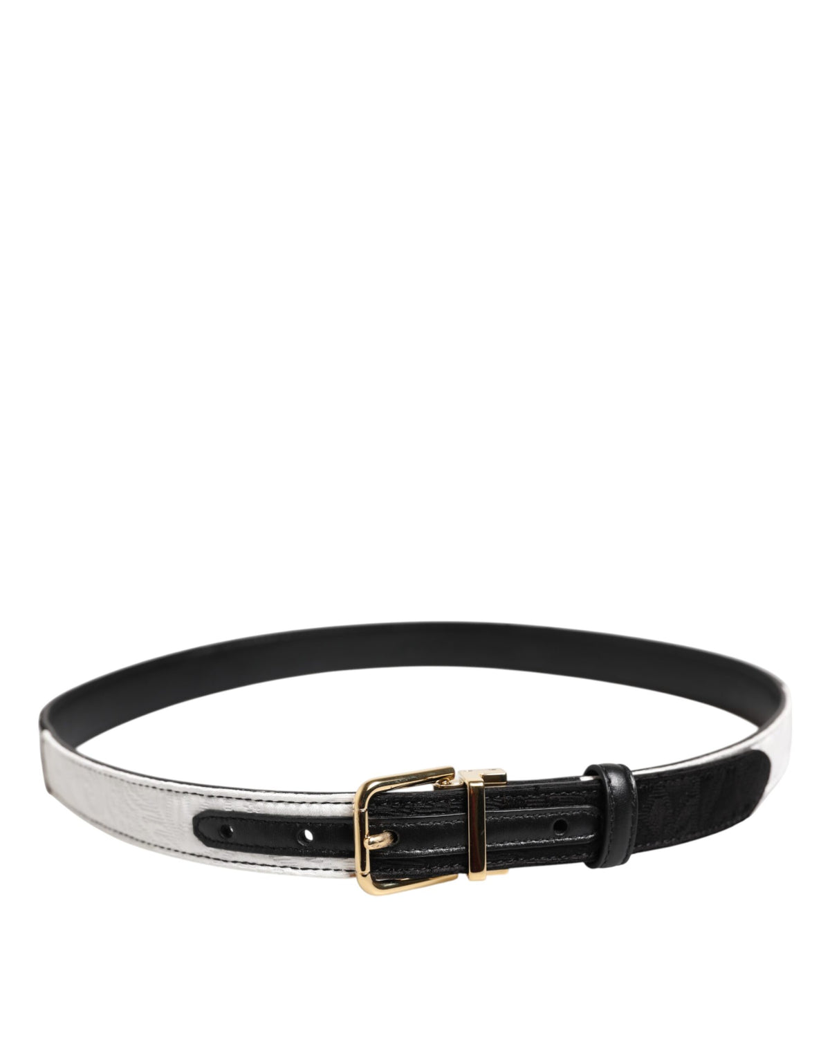 Dolce & Gabbana Black White Patchwork Gold Metal Buckle Belt for Women