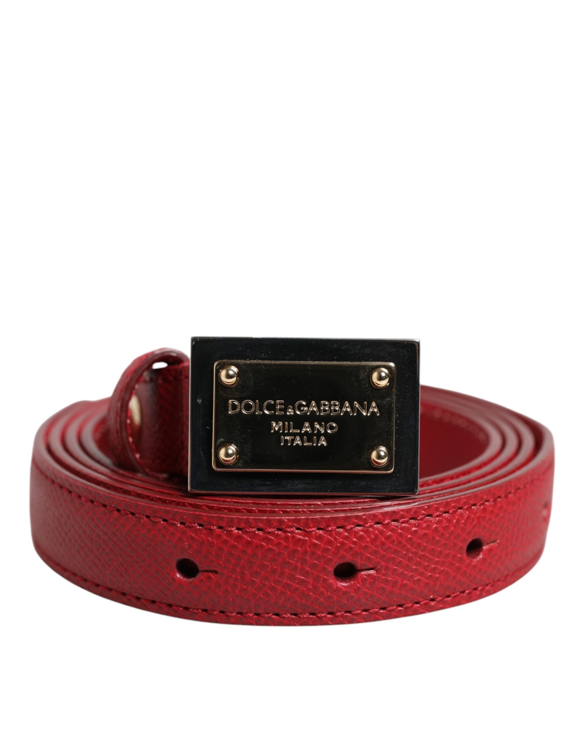 Dolce & Gabbana Red Leather Square Metal Buckle Cintura Belt - ACCEXO