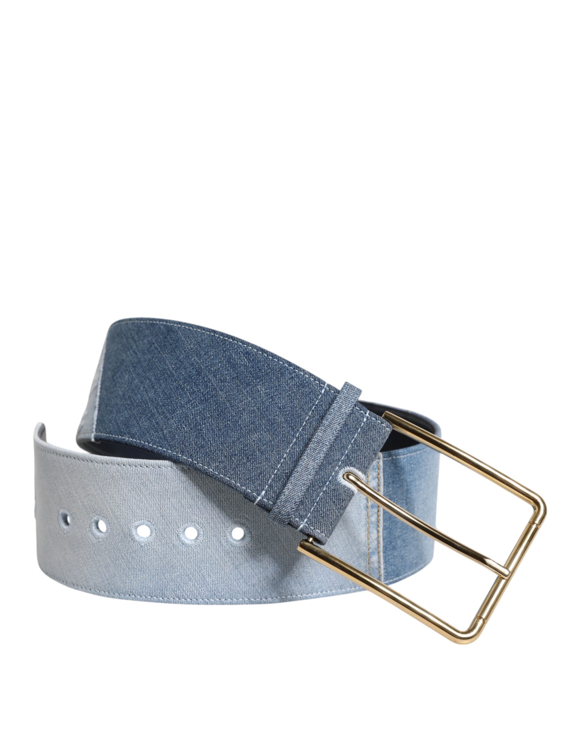 Dolce & Gabbana Two Tone Blue Denim Gold Metal Buckle Belt for Women