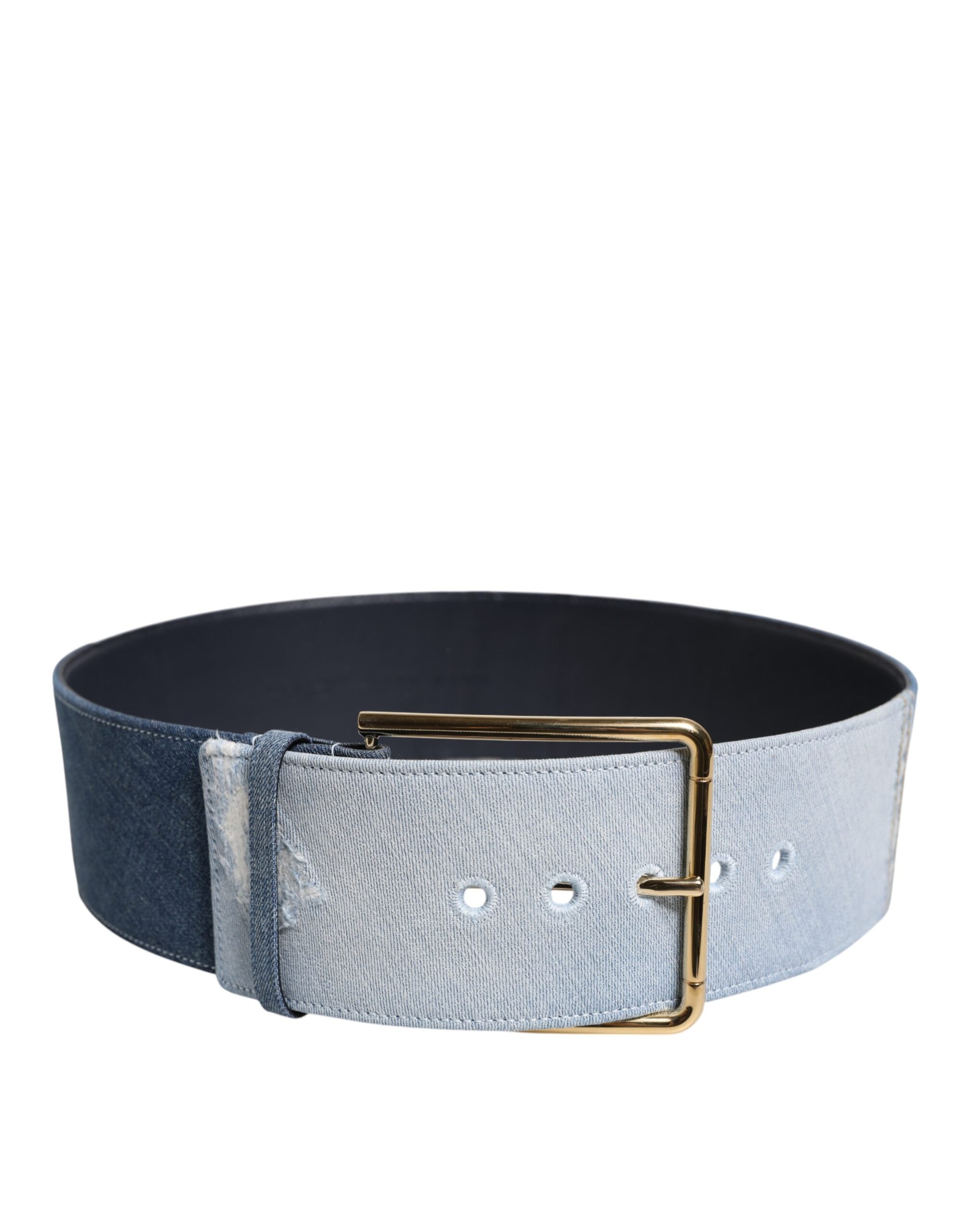 Dolce & Gabbana Two Tone Blue Denim Gold Metal Buckle Belt - ACCEXO