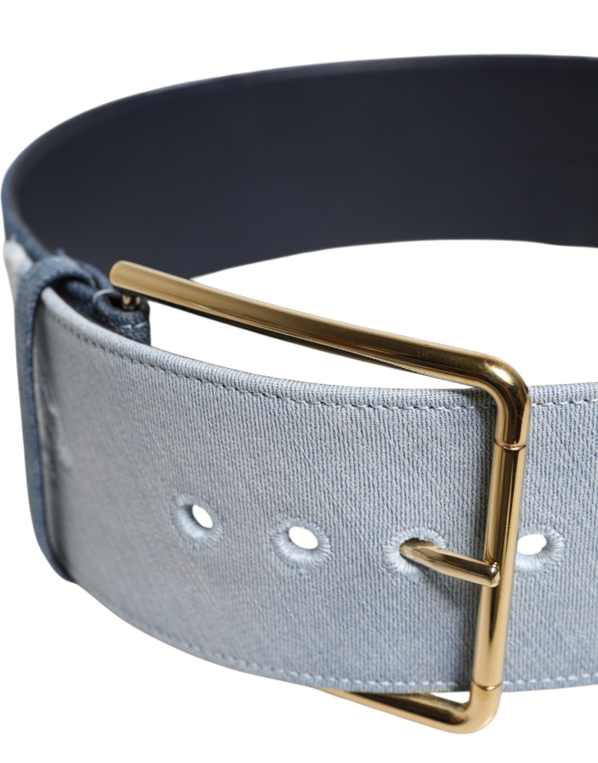 Dolce & Gabbana Two Tone Blue Denim Gold Metal Buckle Belt - ACCEXO