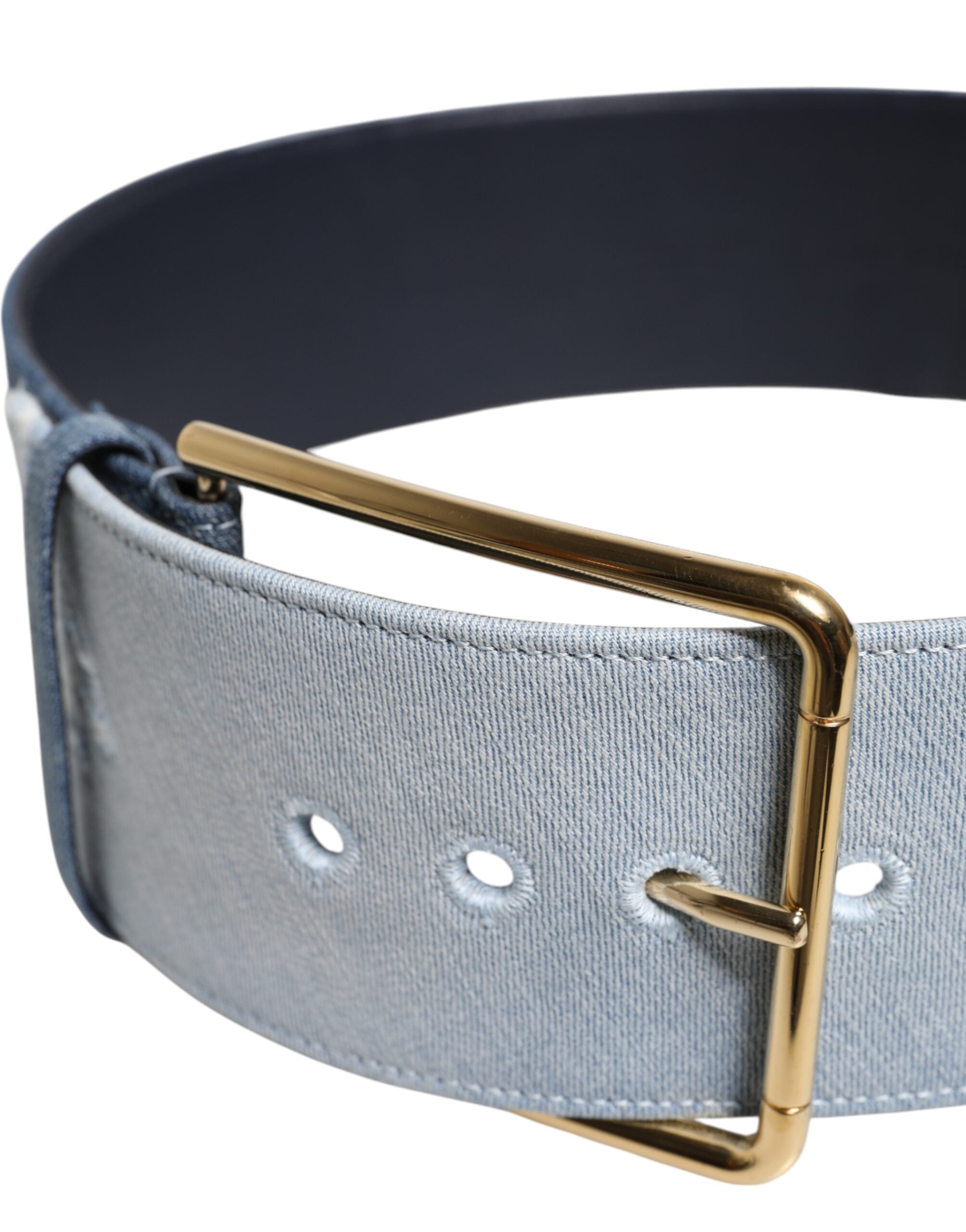Dolce & Gabbana Two Tone Blue Denim Gold Metal Buckle Belt - ACCEXO