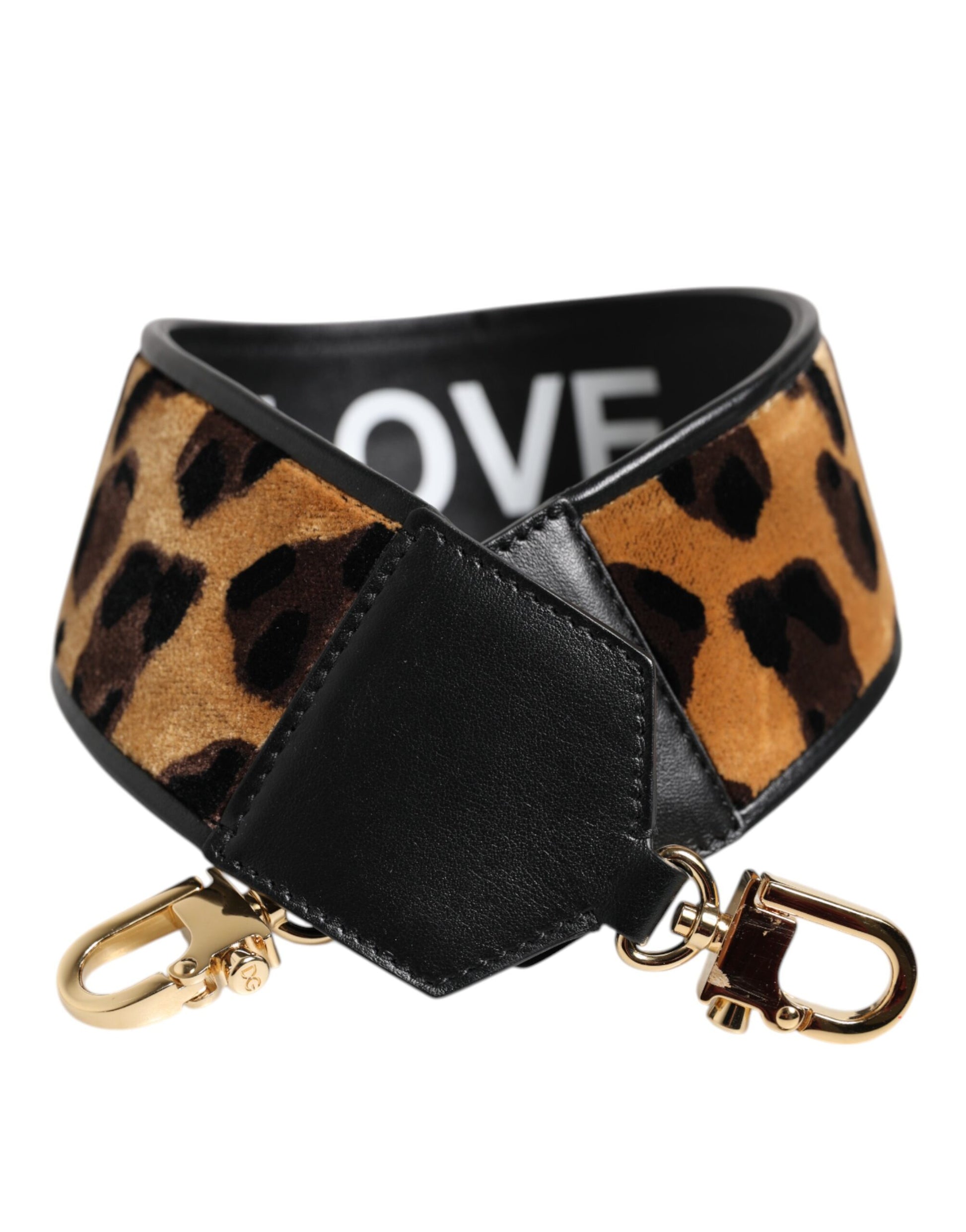 Dolce & Gabbana Black Leopard Print Reversible Bag Shoulder Strap - ACCEXO