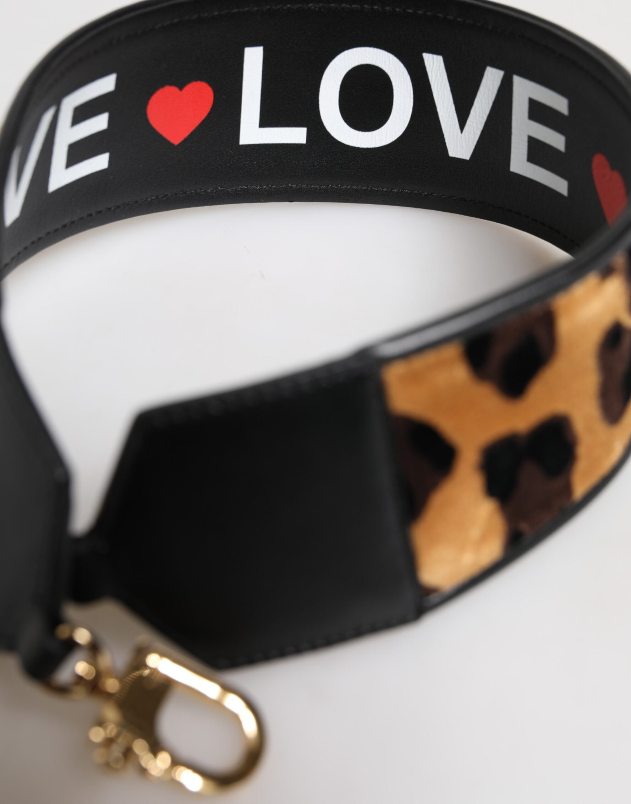 Dolce & Gabbana Black Leopard Print Reversible Bag Shoulder Strap - ACCEXO