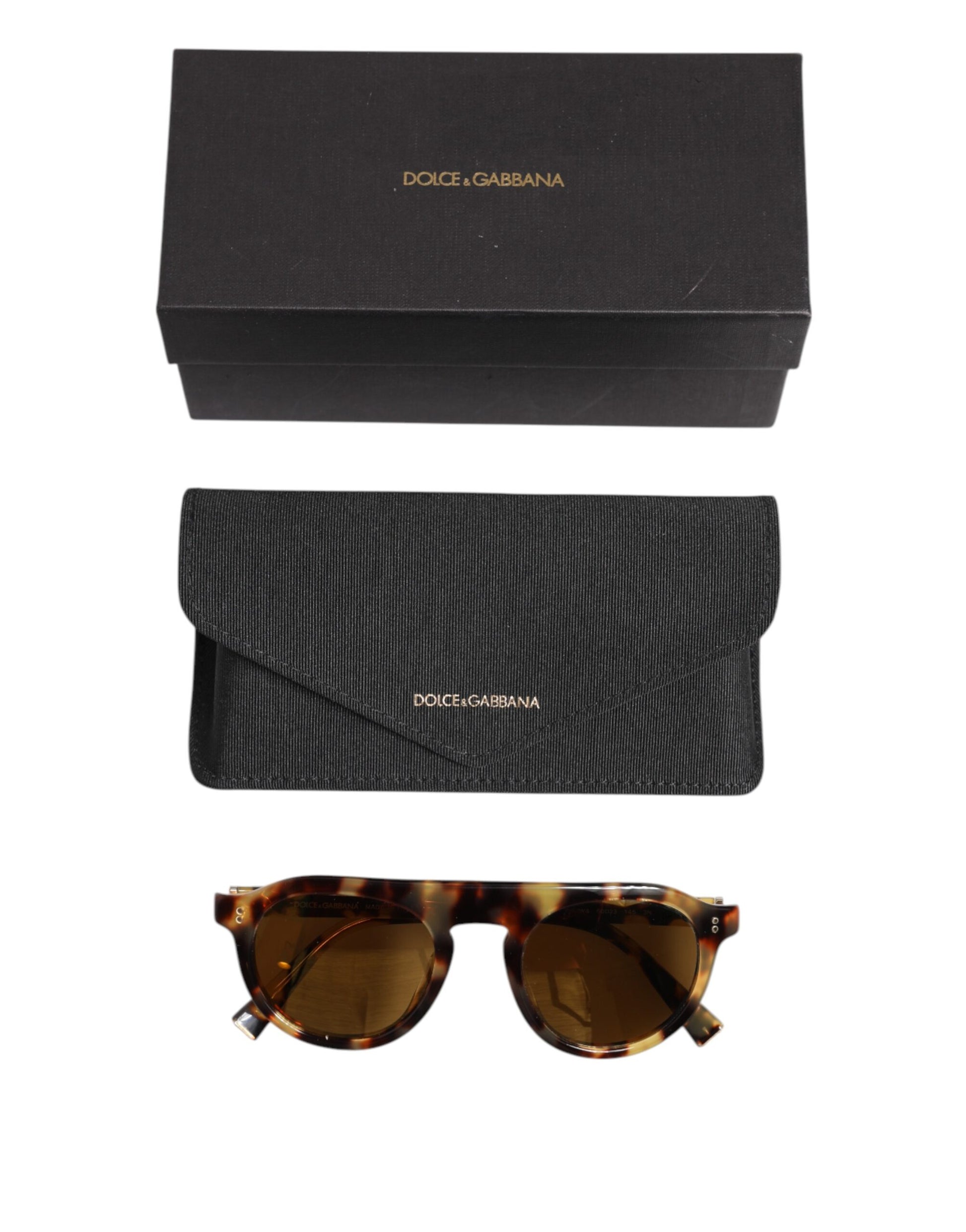 Dolce & Gabbana Brown Acetate Round Leopard Print Eyewear Sunglasses - ACCEXO