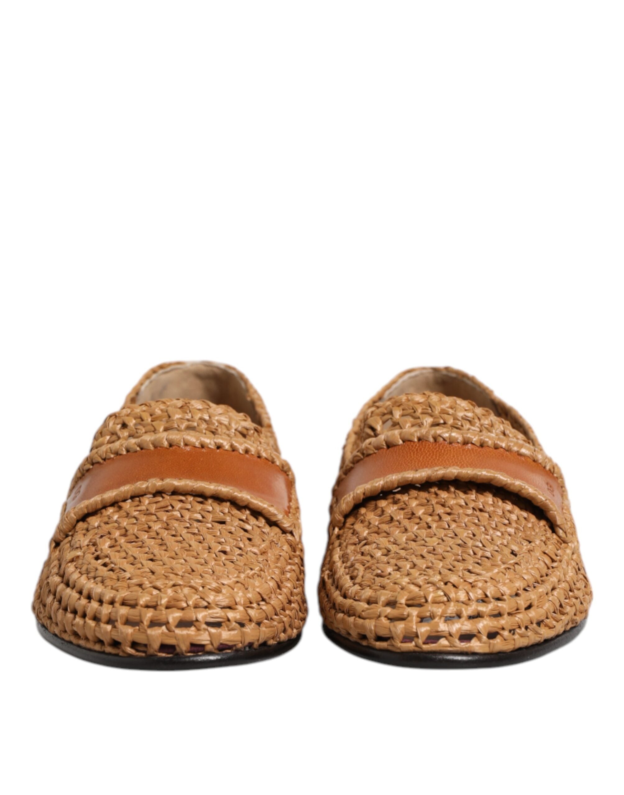 Dolce & Gabbana Brown Woven Raffia Slip On Loafers Shoes - ACCEXO