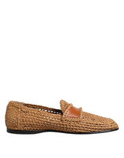 Dolce & Gabbana Brown Woven Raffia Slip On Loafers Shoes - ACCEXO