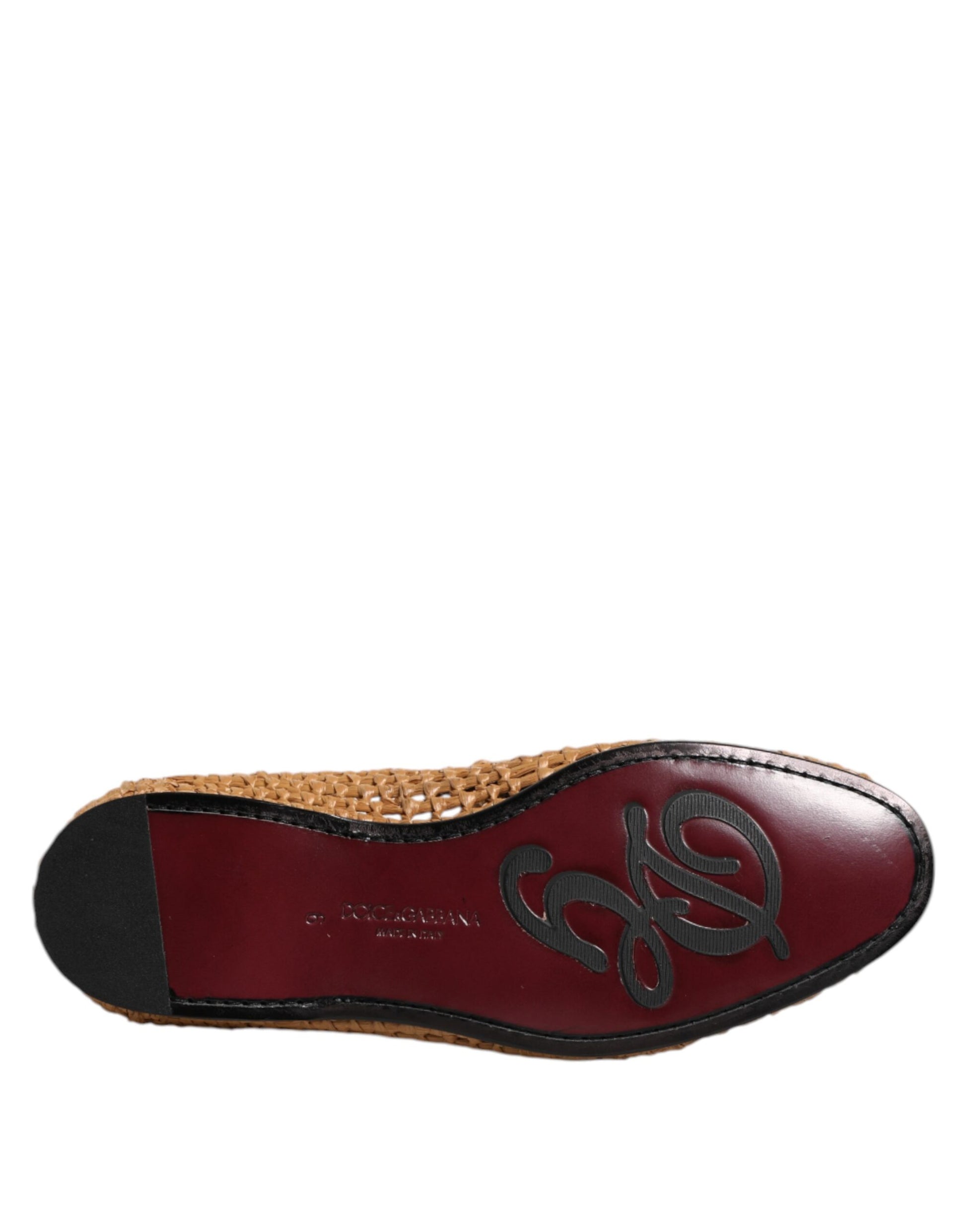 Dolce & Gabbana Brown Woven Raffia Slip On Loafers Shoes - ACCEXO