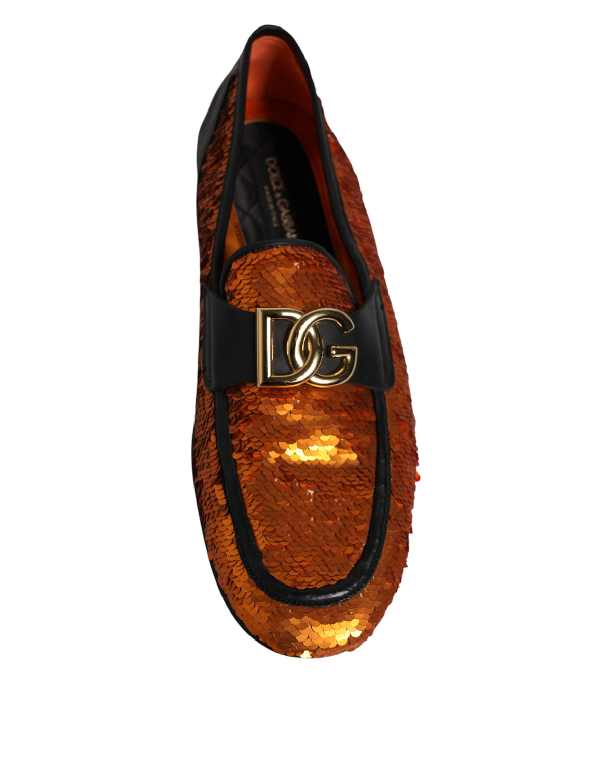 Dolce & Gabbana Orange Sequin Embellished Men Loafers Shoes