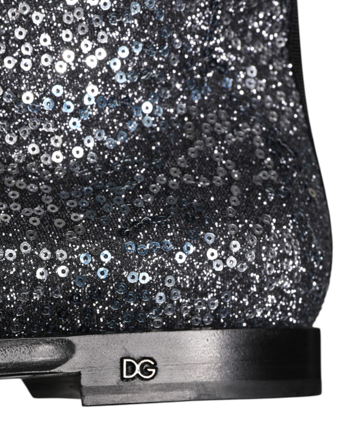 Dolce & Gabbana Dark Gray Cotton Sequined Chelsea Boots Shoes