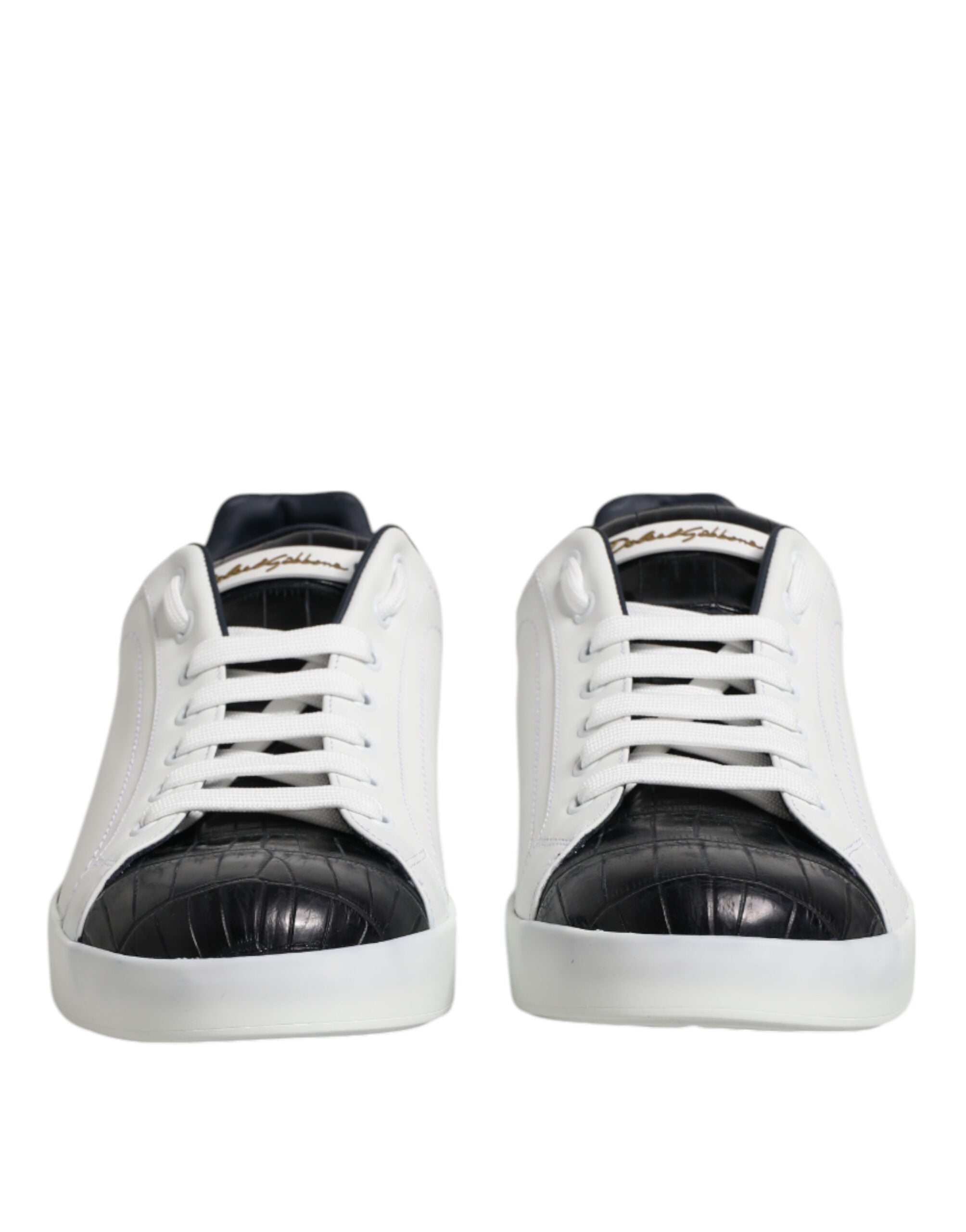 Dolce & Gabbana White Black Leather Portofino Sneaker Shoes Secondary image