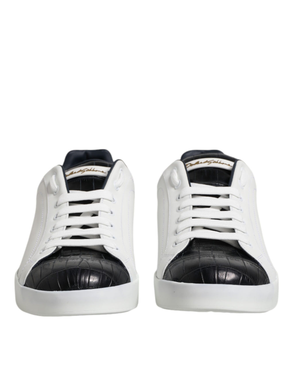 Dolce & Gabbana White Black Leather Portofino Sneaker Shoes - ACCEXO