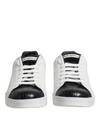 Dolce & Gabbana White Black Leather Portofino Sneaker Shoes - ACCEXO