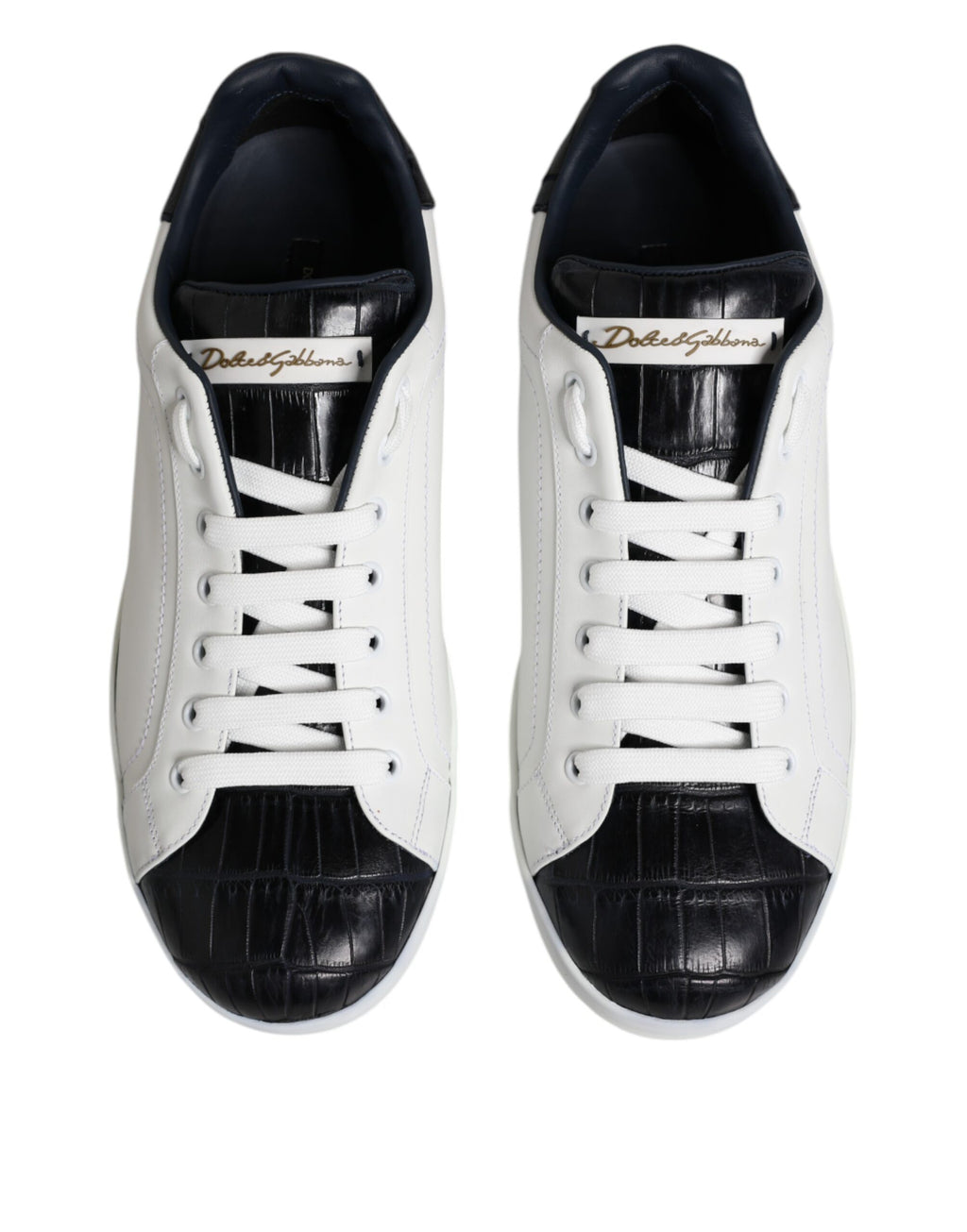 Dolce & Gabbana White Black Leather Portofino Sneaker Shoes - ACCEXO