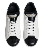 Dolce & Gabbana White Black Leather Portofino Sneaker Shoes - ACCEXO