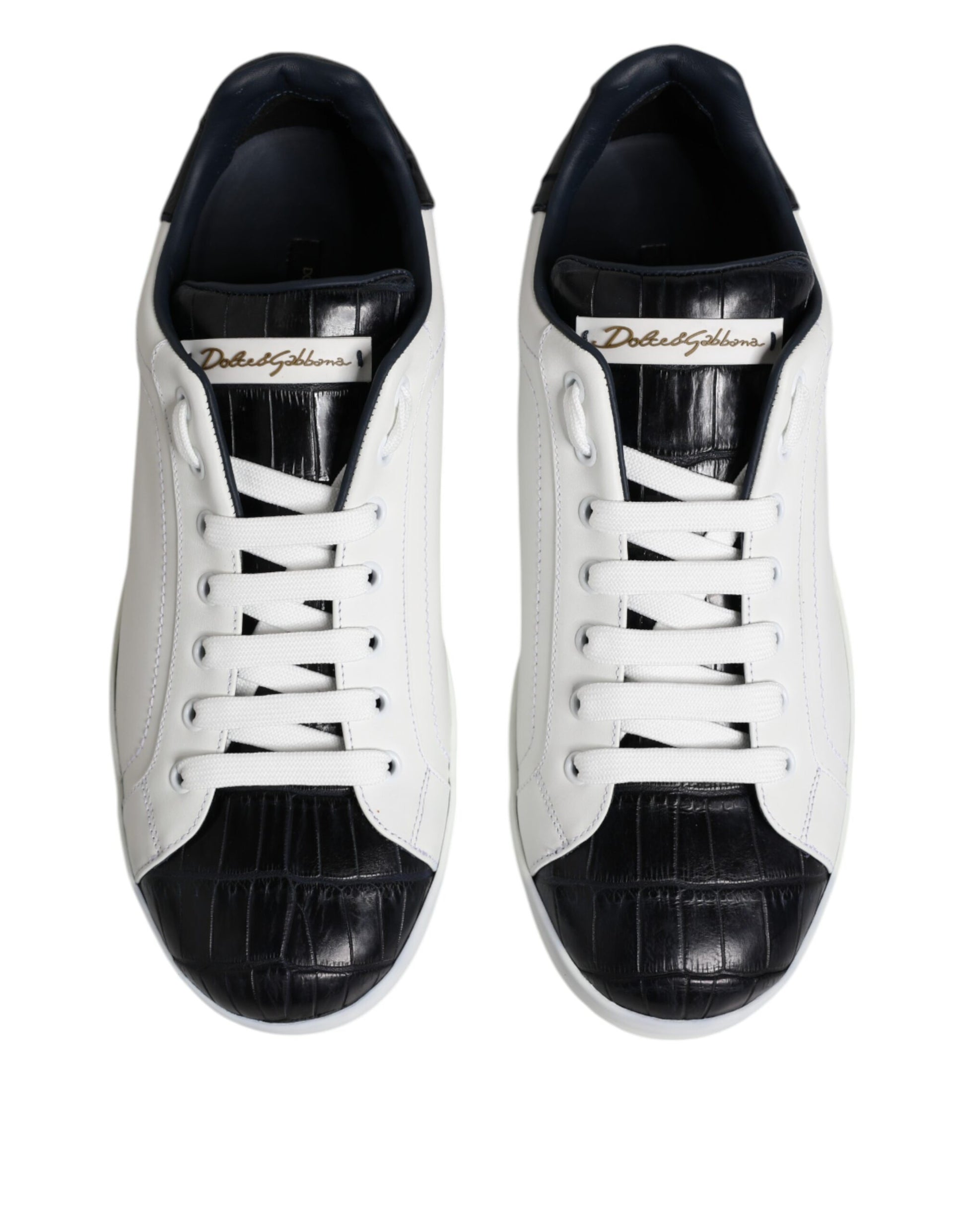 Dolce & Gabbana White Black Leather Portofino Sneaker Shoes - ACCEXO