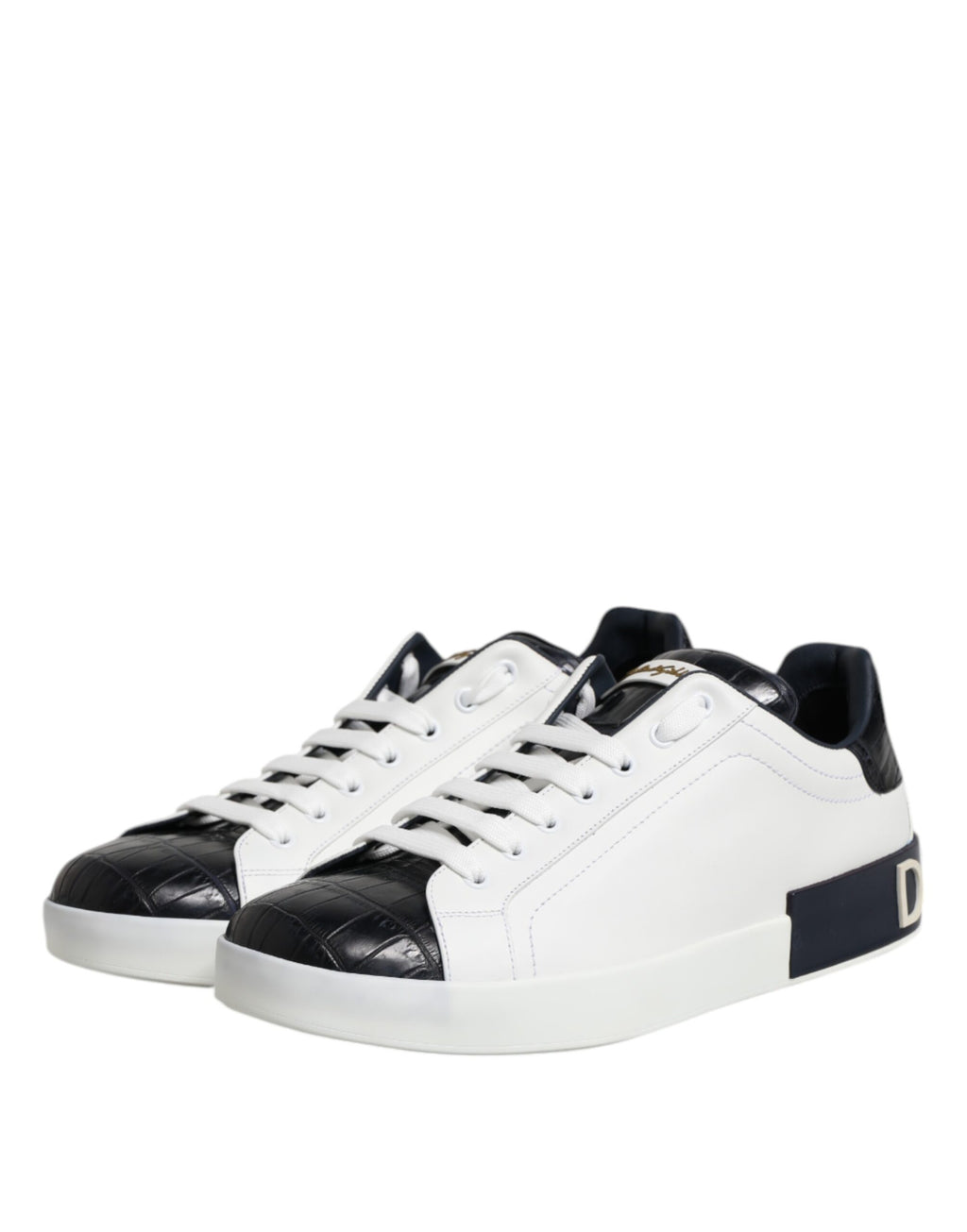 Dolce & Gabbana White Black Leather Portofino Sneaker Shoes - ACCEXO