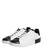 Dolce & Gabbana White Black Leather Portofino Sneaker Shoes - ACCEXO