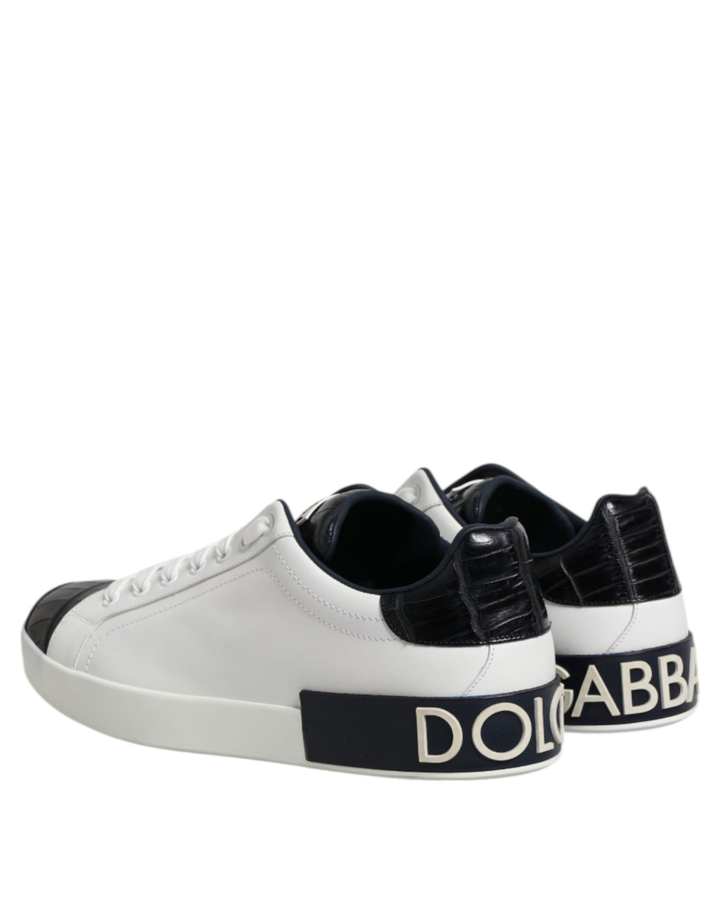 Dolce & Gabbana White Black Leather Portofino Sneaker Shoes - ACCEXO